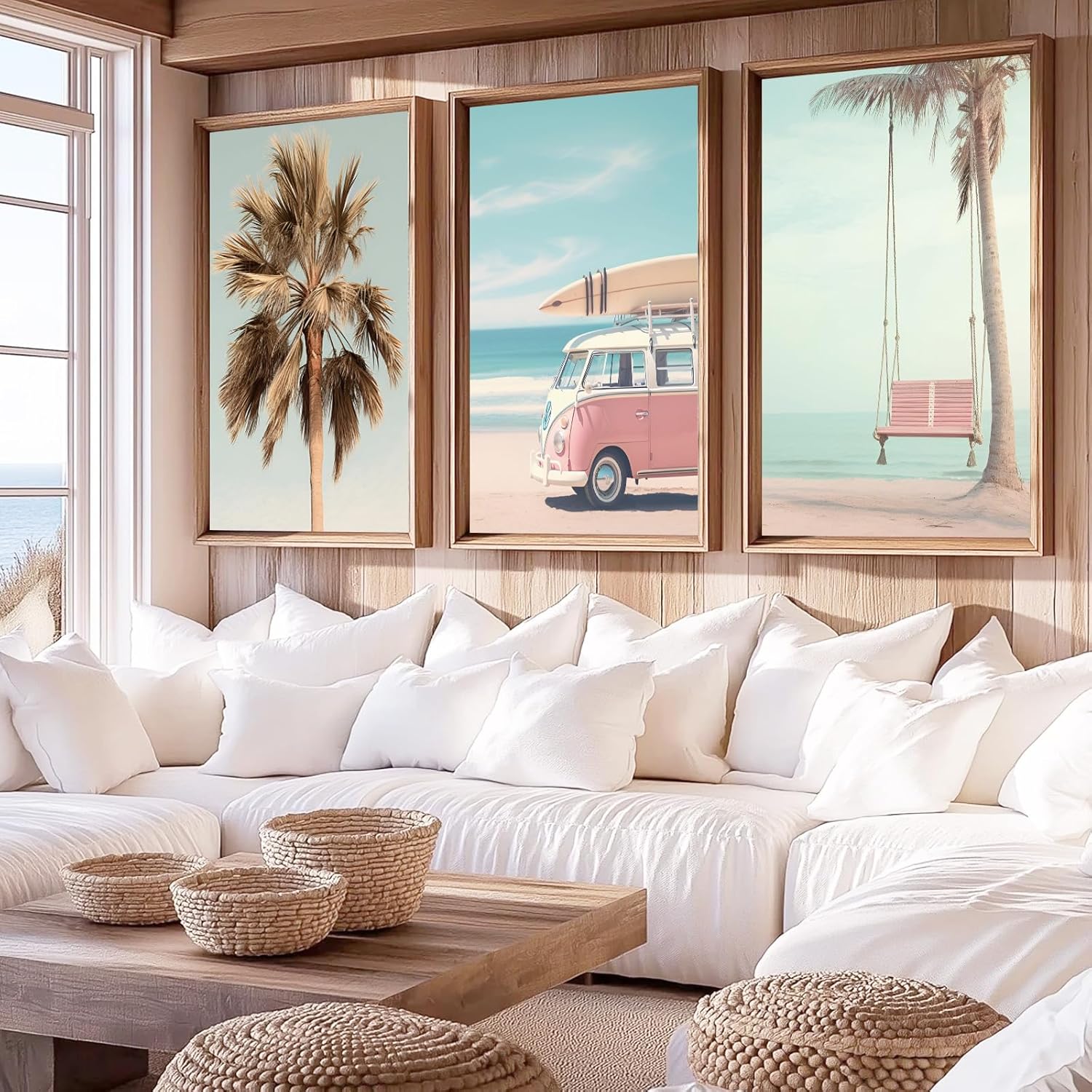 FYSUIMU 9Pcs Coastal Wall Art Prints Fresh Pink Tropical Summer Ocean Art Poster California Beachy Seascape Wall Decor for Gallery Living Room Bedroom (Unframed)