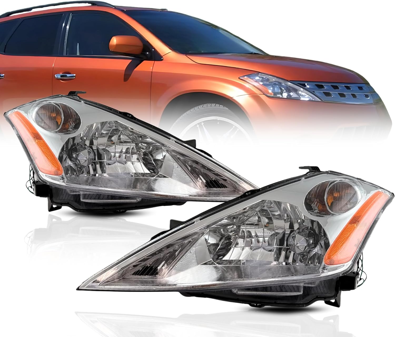 ALLIGATOR AUTO LIGHTS Replacement for Nissan Murano 2003-2007 Headlight Assembly with Bulbs for S, SE, SL; Right & Left Side Pair, DOT/SAE Compliant, Partslinks: NI2503155, NI2502155,
