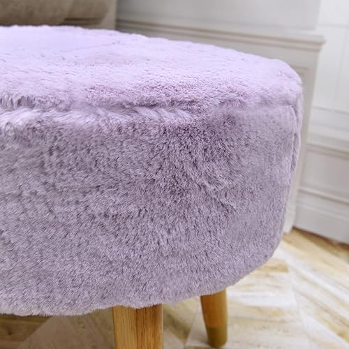 Miniatura 3 de Otomana ovalada de piel sintética morada de 22 x 18 x 18.5 pulgadas de alto, cómoda y esponjosa color violeta con patas de madera, reposapiés