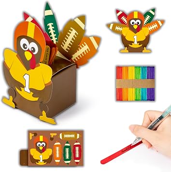 BeYumi Fall Thankful Turkey Kit- 16Pcs Thanksgiving Football Turkey Jar Kit DIY Religious Prayer Jar with Popsicle Stick Fall Gratitude Box Paper Supplies School Fun Activities