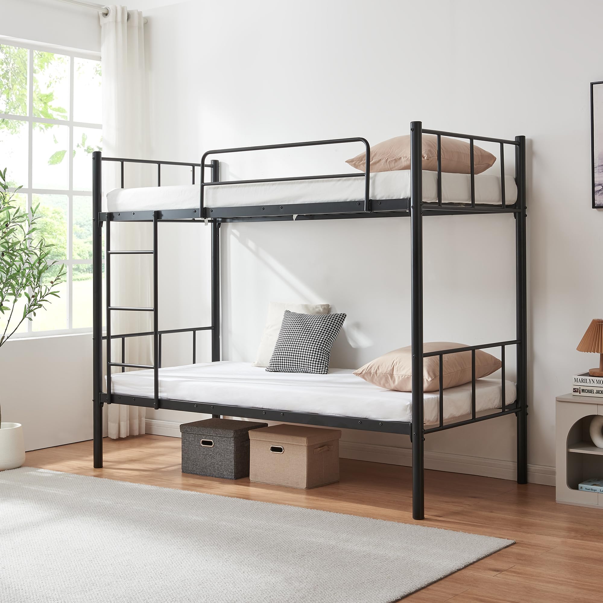 [en.casa] Letto A Castello a 2 Posti 90 x 200 cm con Scaletta e Sponda Barriera Anticaduta Struttura in Acciaio per Cameretta Camera degli Ospiti Casa Vacanza - Nero