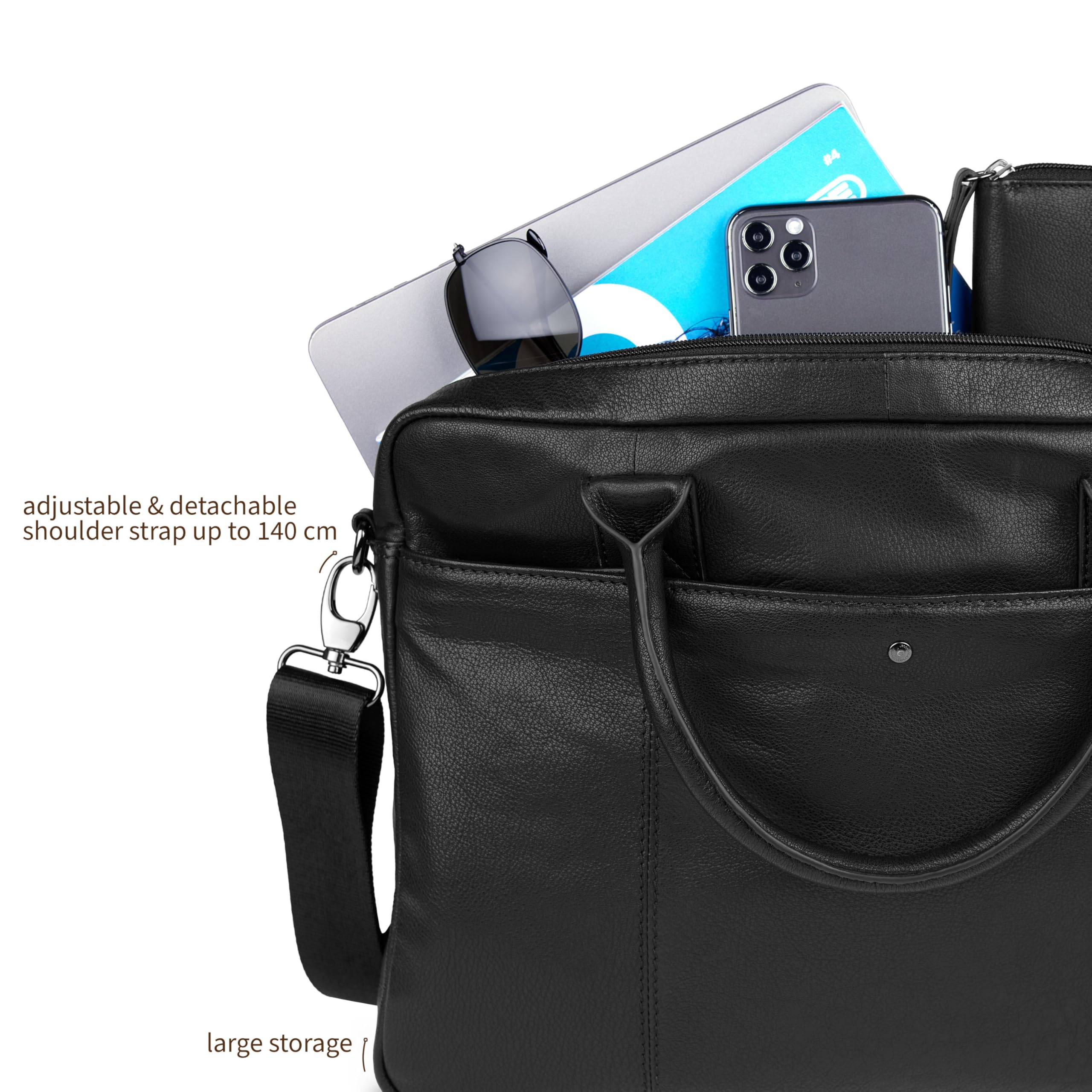 bugatti Black Magic Aktentasche für Herren aus Leder, Business-Tasche für Büro & Arbeit in schwarz