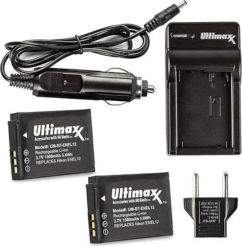 Miniatura 5 de Ultimaxx Cargador de viaje rápido y 2 baterías EN-EL12 (1500 mAh) para Nikon COOLPIX A1000 B600 W300 A900 AW100 AW110 AW120 AW130 S6300 S8100 S8200