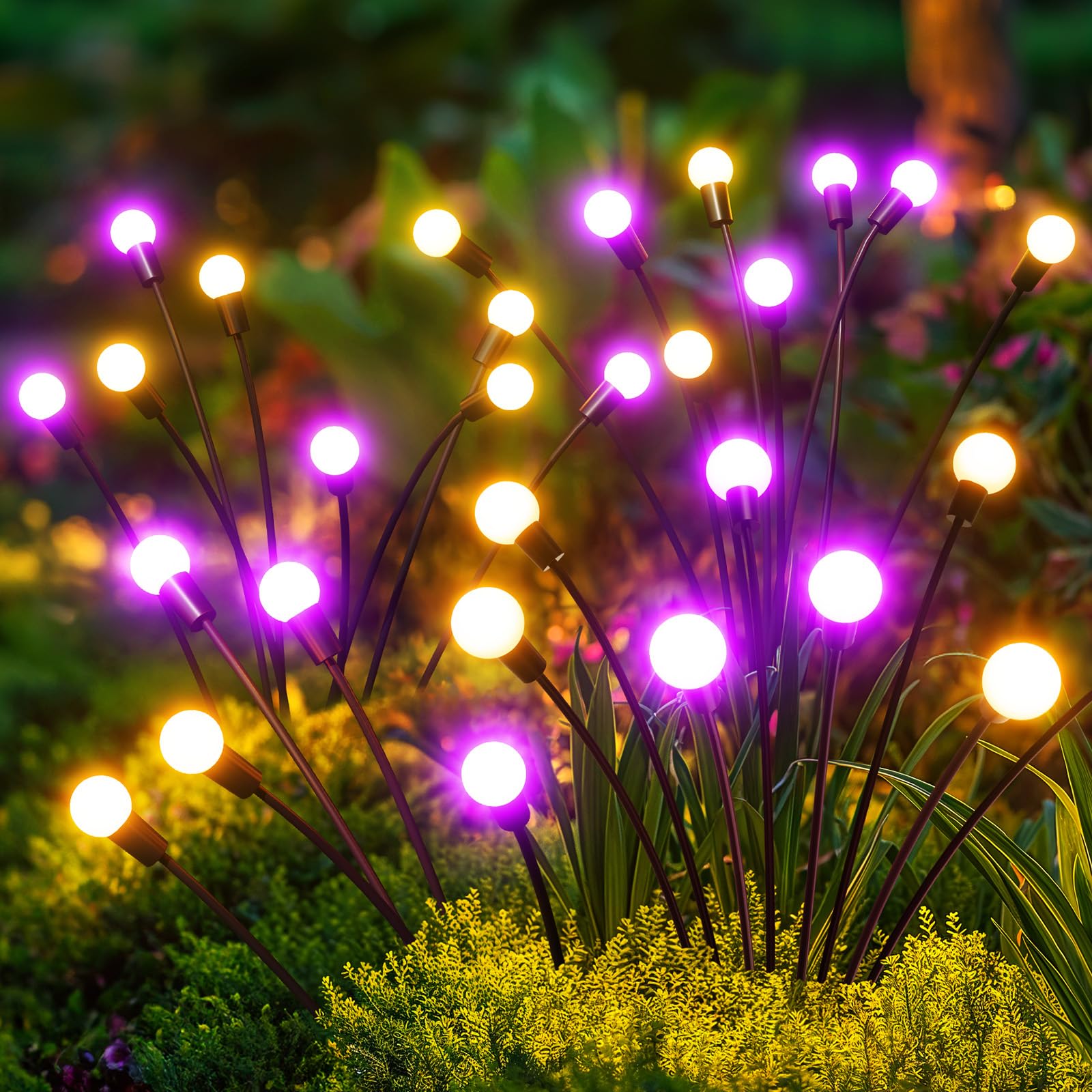 GEARLITE Firefly Solarlampen für Außen Garten 4 Stück, 32 LED Superhelle 2 Lichtmodi Glühwürmchen Solarleuchten für Außen mit Warmweißem Licht IP65 Wasserdicht Schwingende Garten Deko