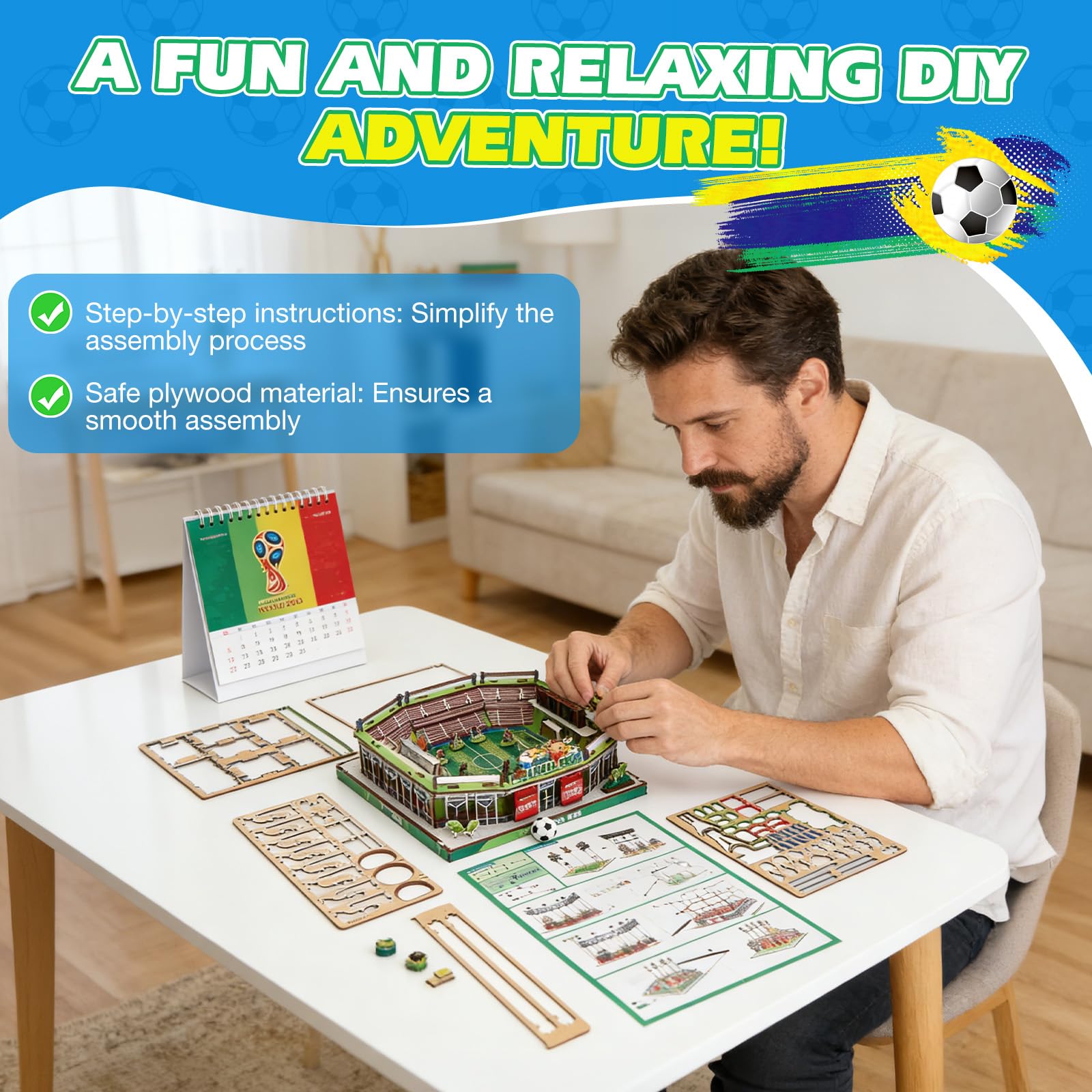 Puzzle in legno 3D Coppa del Mondo 2026, 167 pezzi, in legno, per adulti e ragazzi, modello dettagliato, 19,2 x 17 x 9 cm, regalo creativo con figure mobili - 3