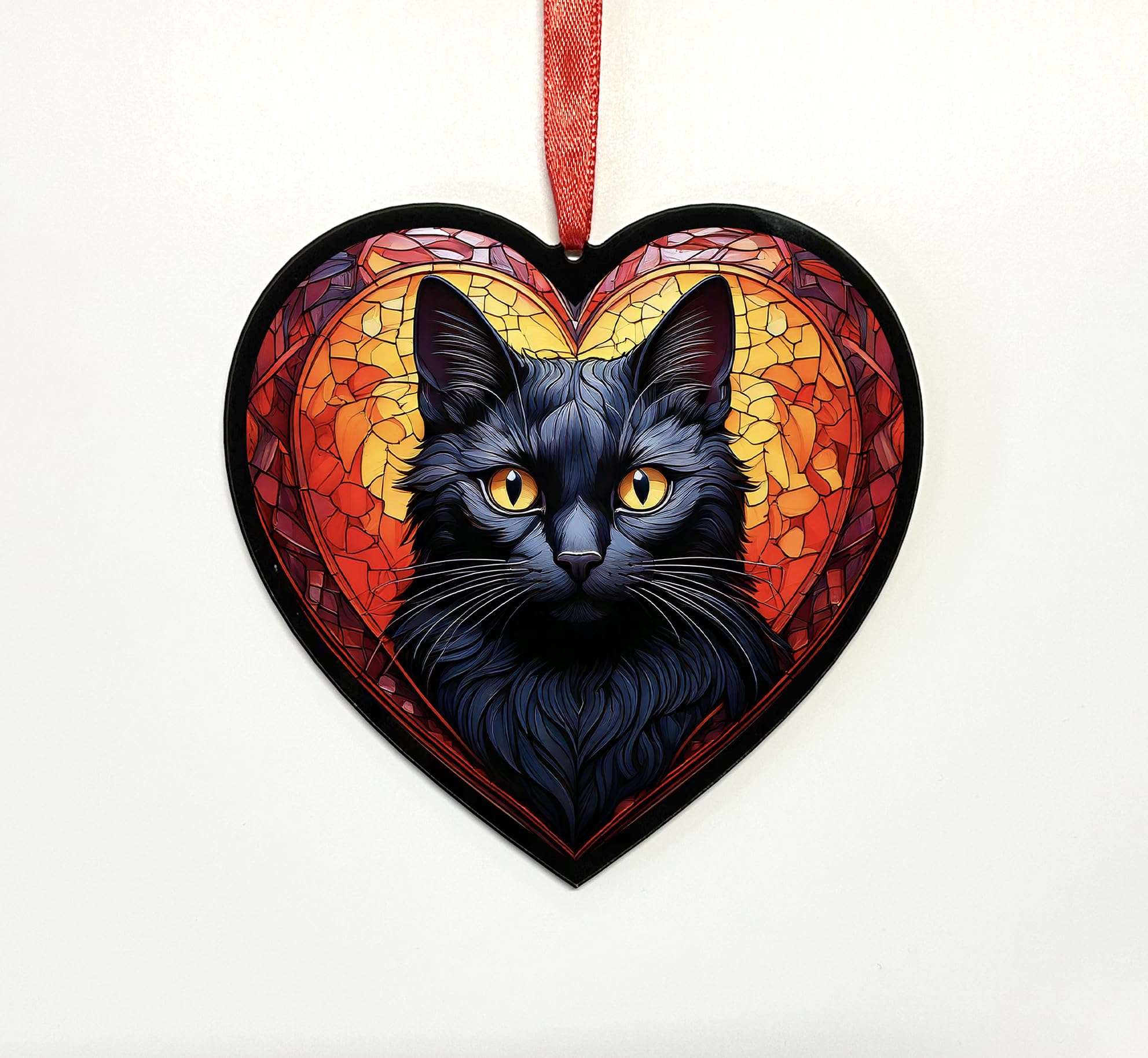 Black Cat Heart Suncatcher - Memorial or Gift for Cat Lovers - 13cm