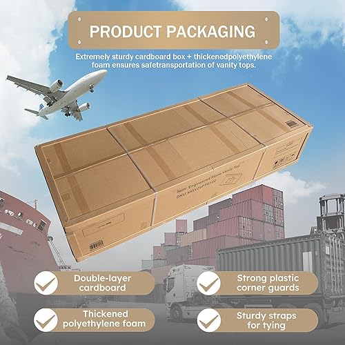 Miniatura 14 de Encimera de tocador de mármol de 43 pulgadas con fregadero, encimera de piedra de ingeniería con fregadero de cerámica y protector contra blanco