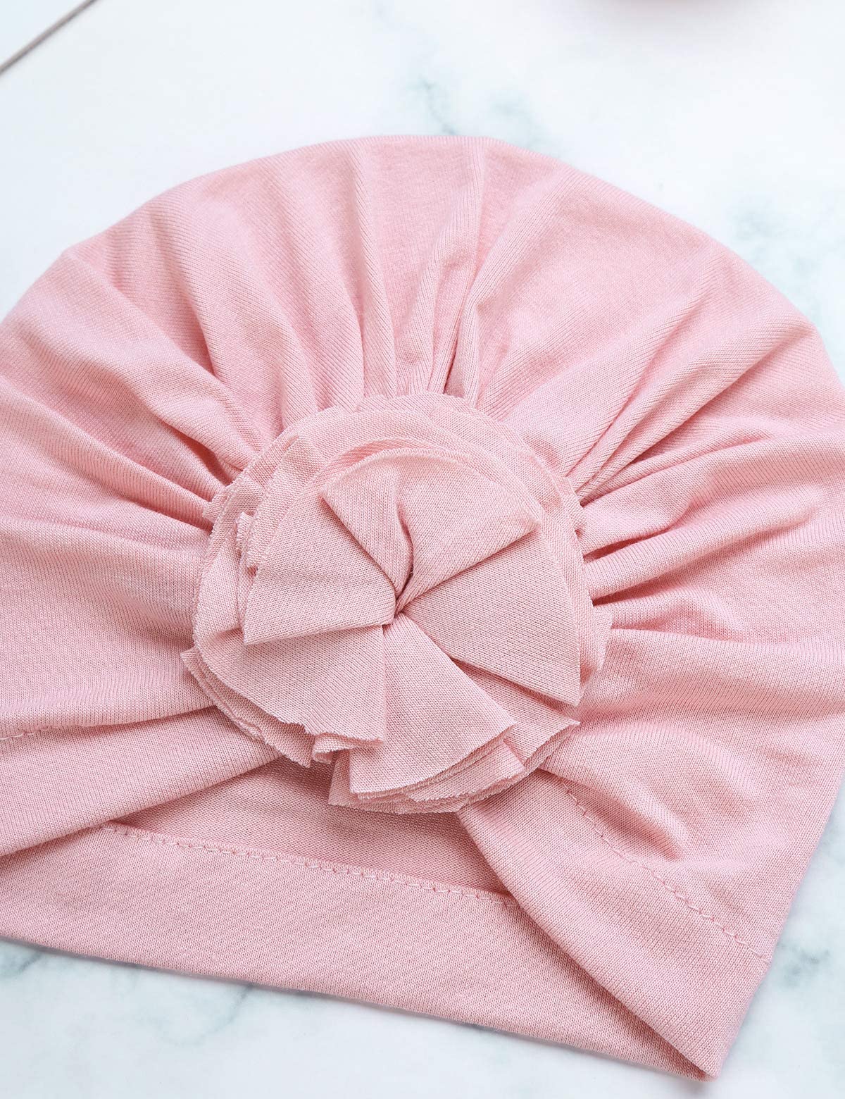 Säuglingsbaby Beanie Knoten Donut Hut Neugeborene Jungen Mädchen Baumwolle Weiche Turban Bogen Kaninchenohren Mütze Krankenhaus Kopf Wrap (Color : M Round Ruffles, Size : One Size)