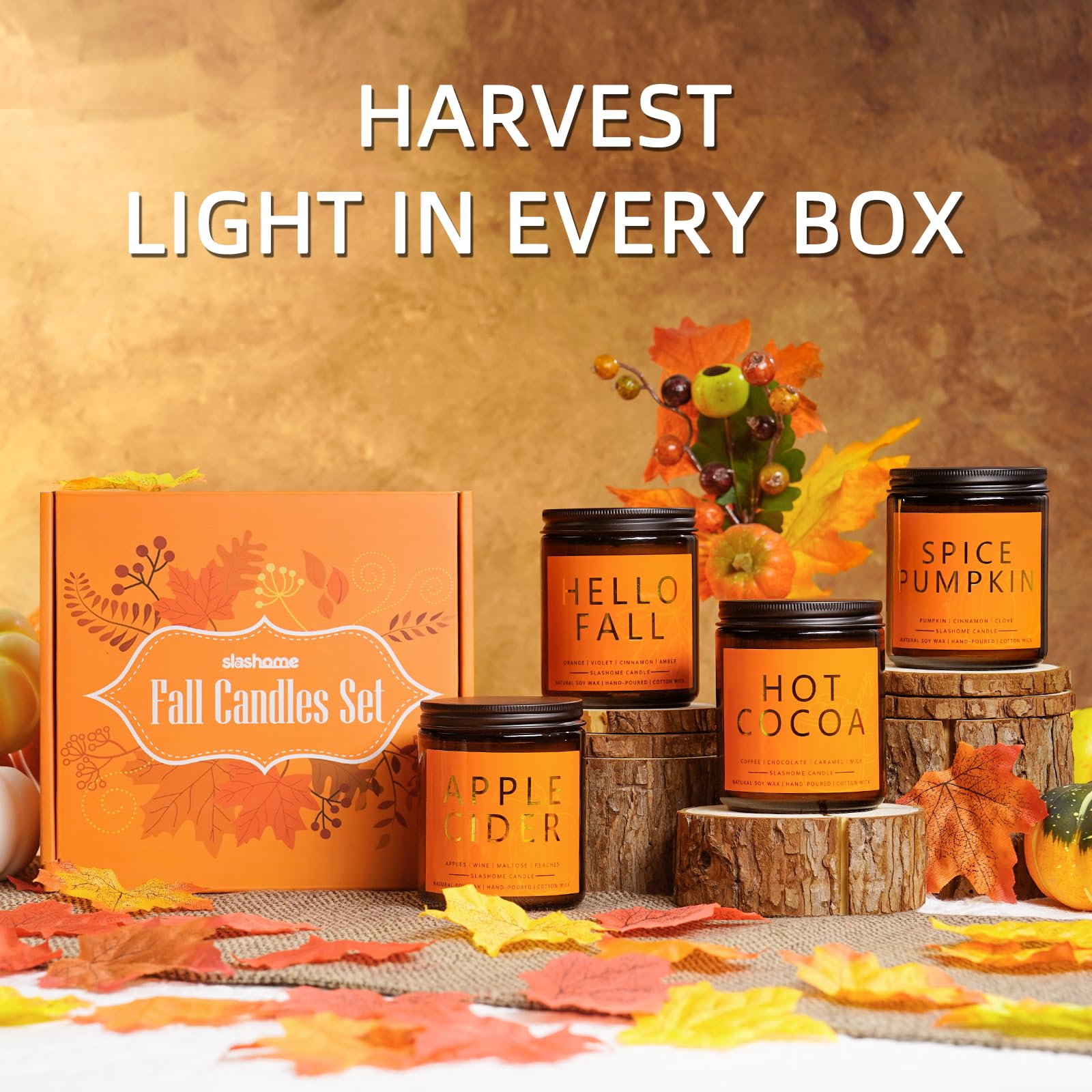 Herbstkerzen Set | Herbstduft Duftkerzen, Herblich Soja Kerzen, Herbst Kerzen Set, Herbstgeschenke, Kerze im Glas 200 ml - herbstlicher Duft Hello Fall/Gewürz/Apfelkürbis
