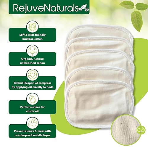 Miniatura 4 de Paquete de aceite de ricino, kit completo de 8 piezas. Incluye botella de vidrio de 16 onzas de aceite de ricino orgánico, compresa de aceite de