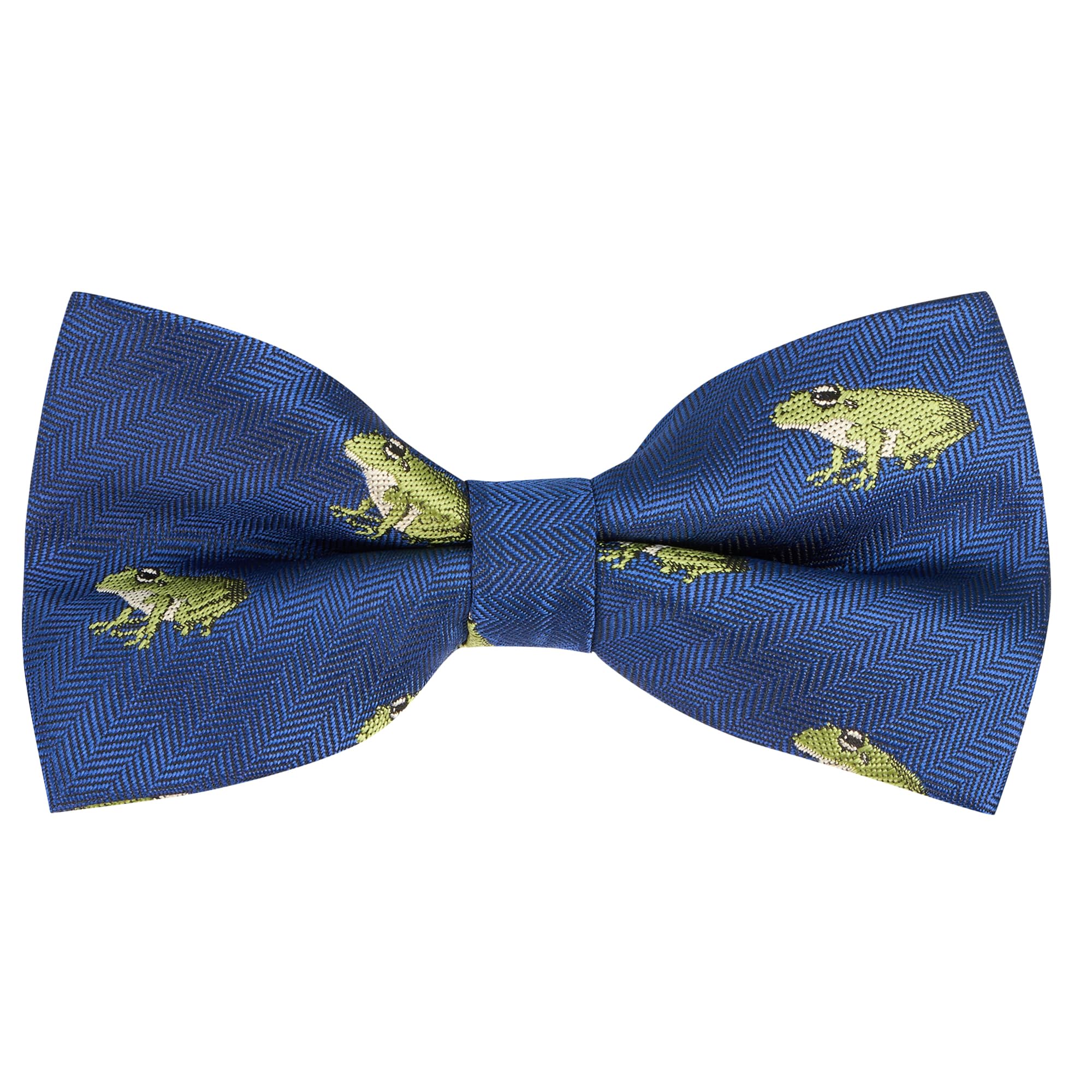 King & Priory Frog Navy Blue Herringbone Embroidered Bow Tie