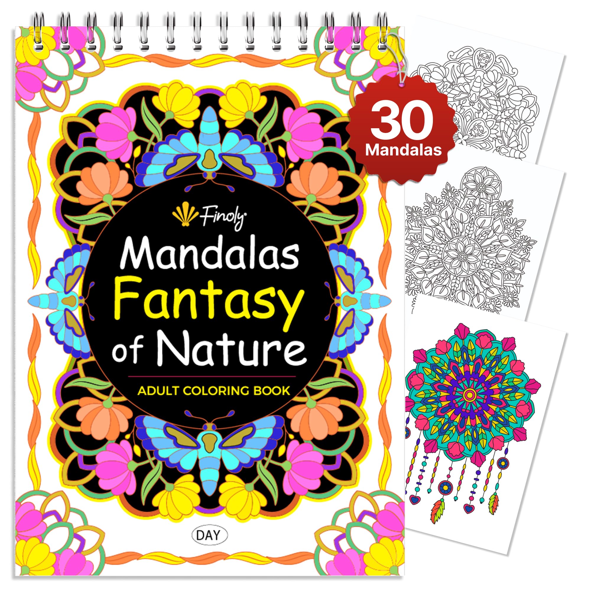 Finoly Mandala Kolorowanka dla Dorosłych z 30 Wzorami | Kolorowanka Mandala | Mandala Dotting Kolorowanka | Mandala Kolorowanka dla Dorosłych | A4 | Papier Premium | Spiralne Wiązanie | Dzień