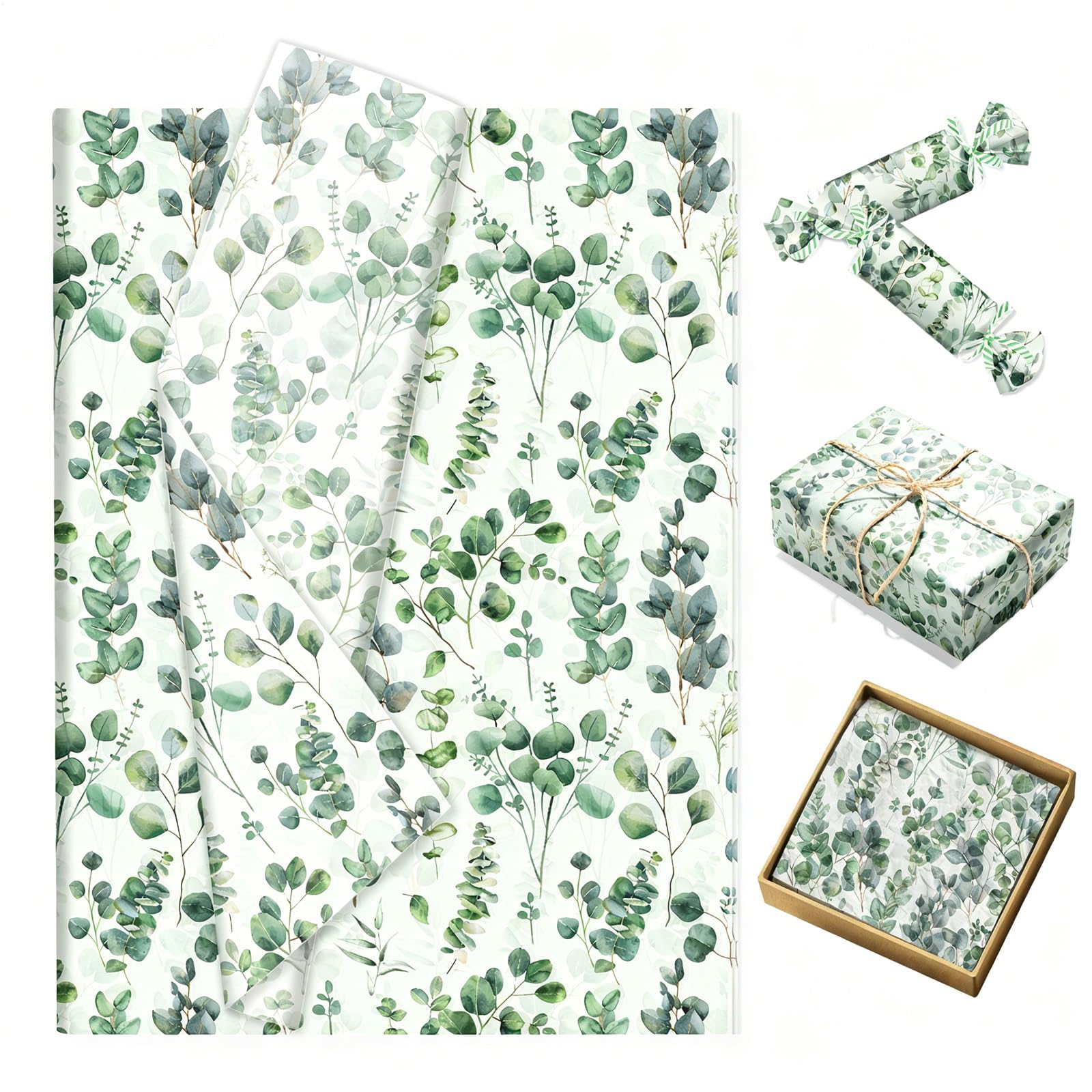 100 Sheets Tissue Paper 20x14 inch, Patterned Wrapping Paper (Green)