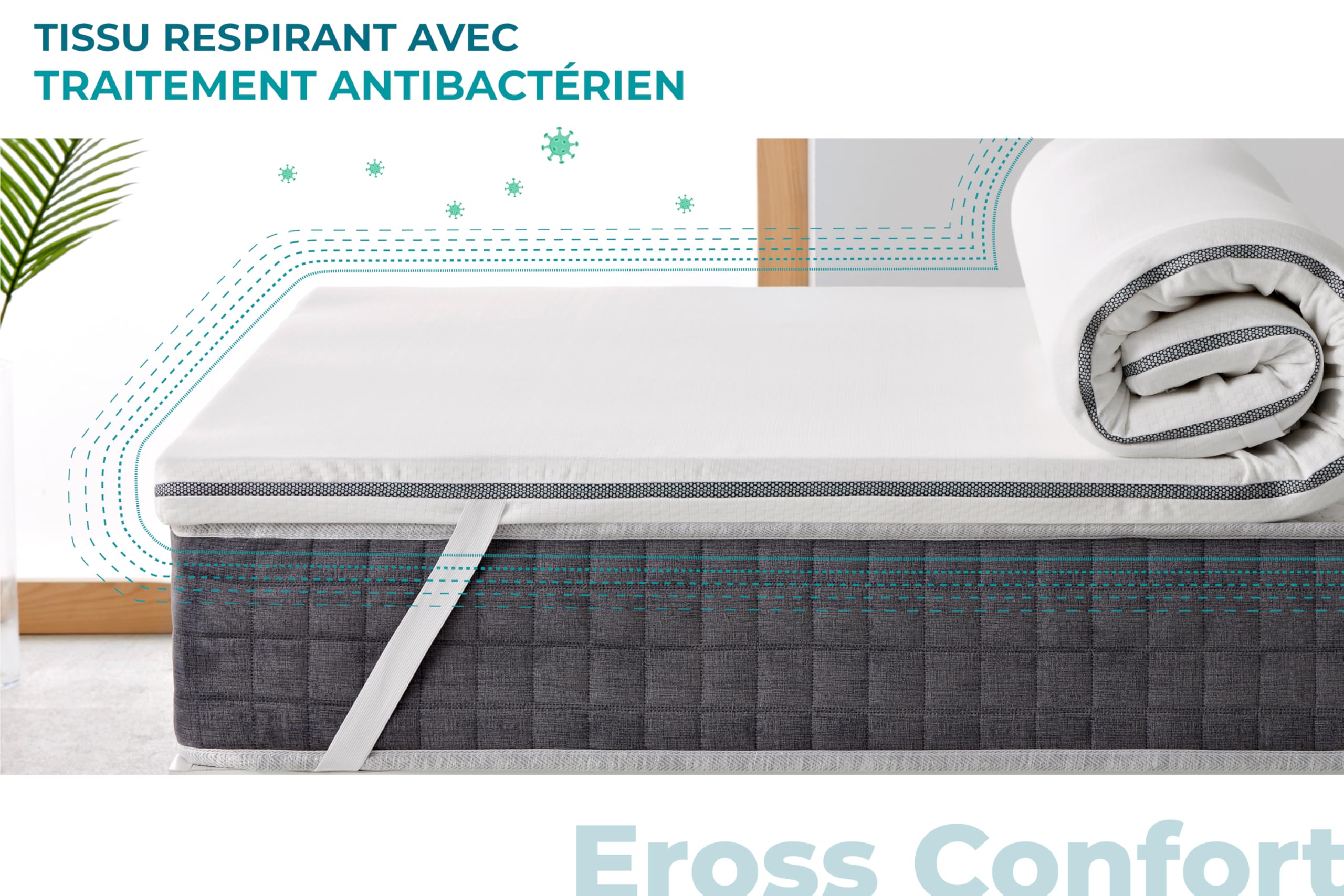 Surmatelas 105 x 190 cm viscoélastique 100% Confort et adaptabilité. Ergonomique, Respirant et Confortable. Soulage la Tension Musculaire. Housse avec Fermeture éclair Amovible