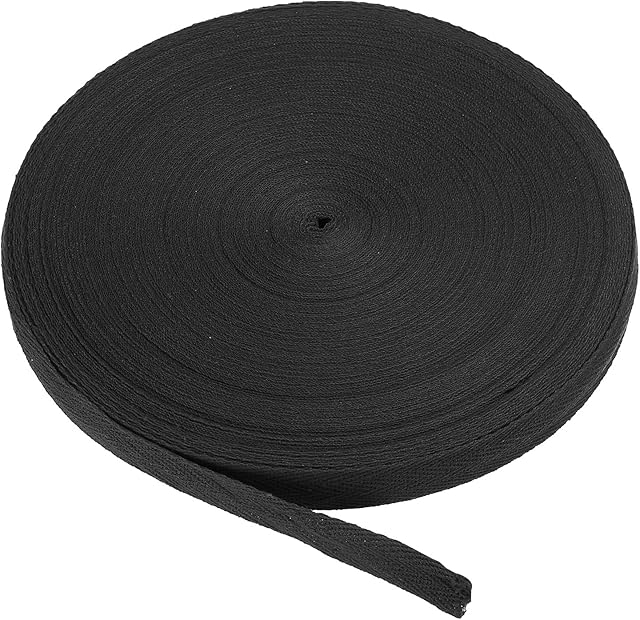 PATIKIL Cotton Twill Tape 15mm(5/8 Inch) 50 Yards Cotton Ribbon Bias Binding Tape Herringbone Webbing Trim for Sewing Gift Wrapping Craft DIY Black
