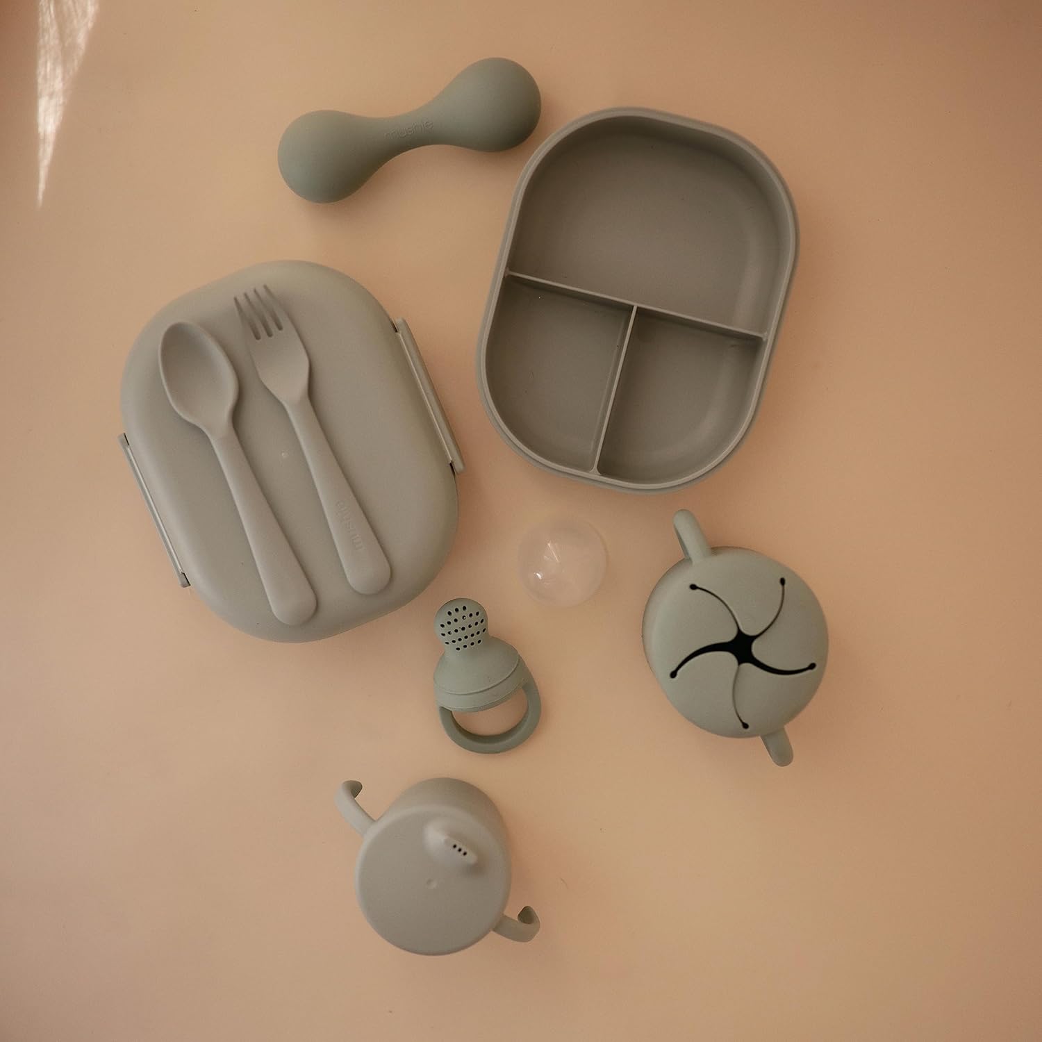 mushie Kids Bento Lunch Box | 3-Compartment & Removable Divider + Fork & Spoon Utensils | Great For Meals, School, Snacks On-the-Go | Dishwasher Safe (Sage) - Image 6