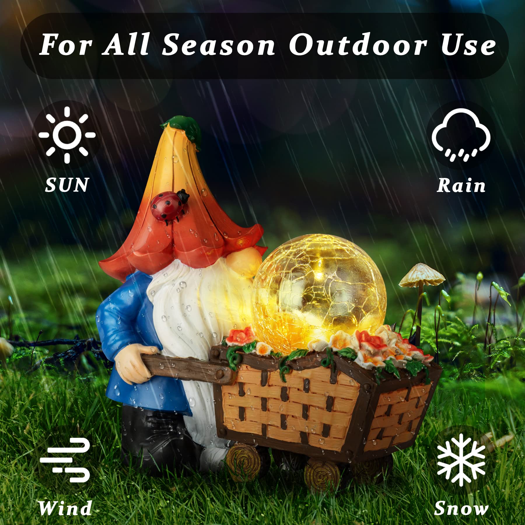 Gnomos de jardín para decoración al Aire Libre, gnomos solares, estatuas de Garden, decoración de jardín con orbe mágico con Luces LED, gnomo al Aire Libre para Patio