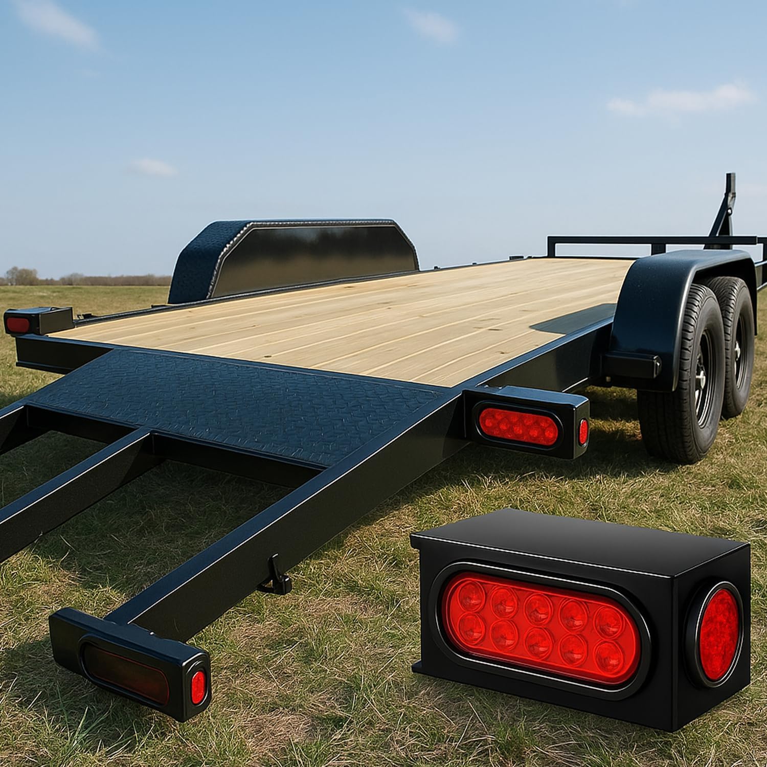 G-PLUS LED Trailer Steel Box Kit Rear Lights,Compatible With Trailer/Truck W/ 6" Oval Tail Light & 2" Marker Lamp (Red lens) Luces Traseras Brake LightsAssembly