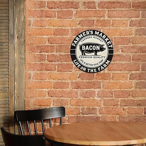 Miniatura 6 de Farmer'S Market Bacon Round Tin Sign Retro Metal Sign for Cafe Bar Pub Home Wall Decor Metal Poster 8x8 Inch
