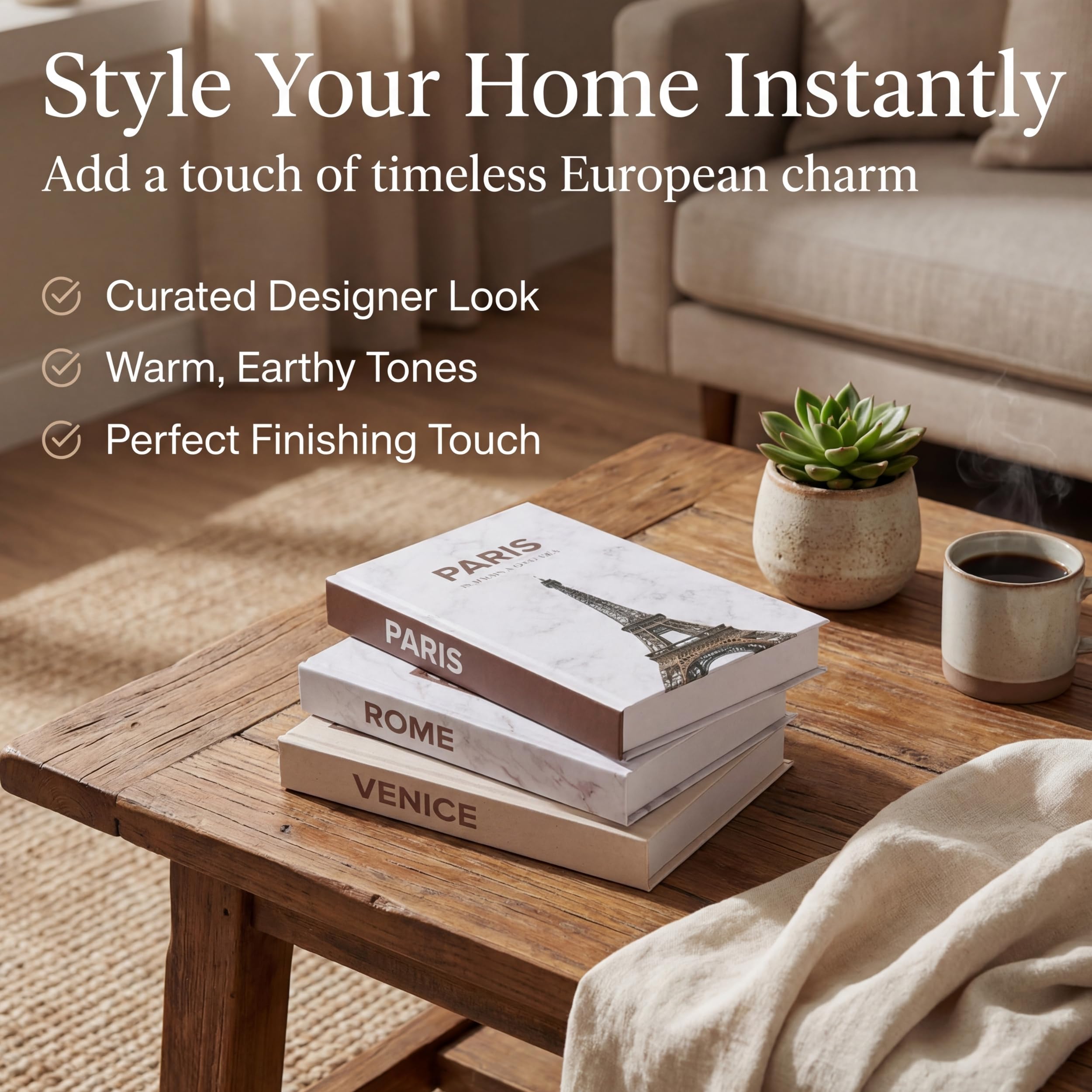 Set Di 3 Libri Decorativi In Lino Con Copertina Rigida - Stile Fattoria Moderno, Con Nappe E Foglie, Per Tavolino E Scaffali