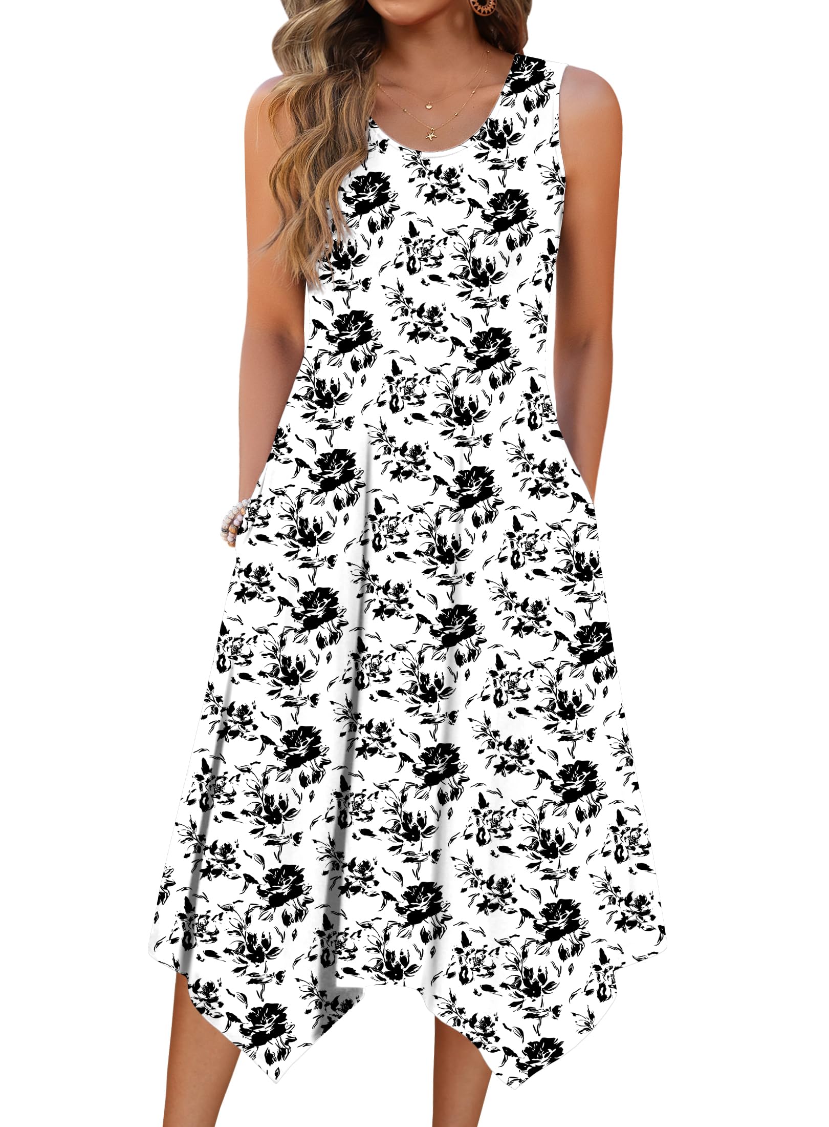 Zeagoo Womens Casual Dress for Summer Tank Dress Loose Flowy Beach Dress with Pockets Hankerchief Flare Midi Sundress 2026