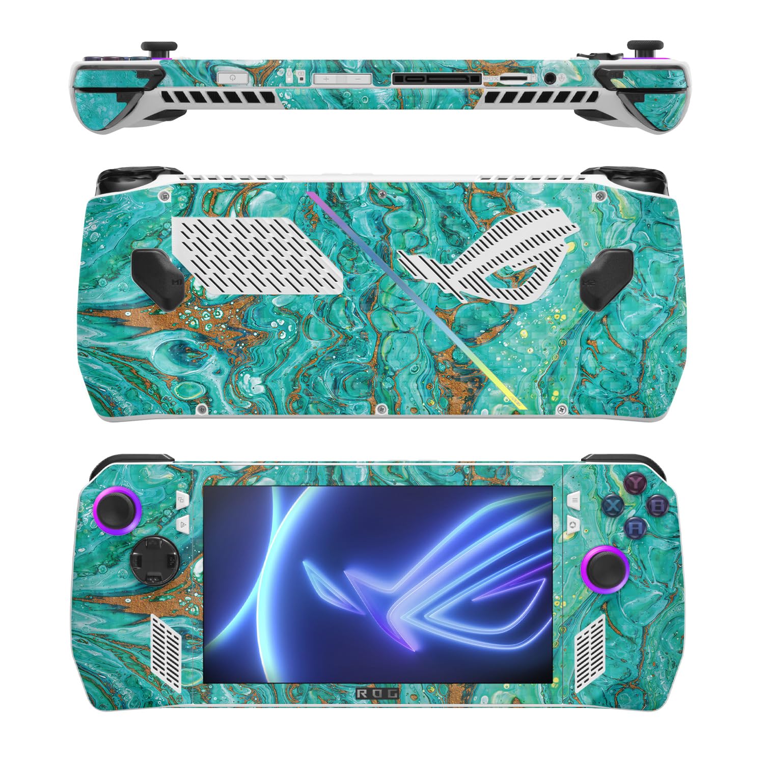 MightySkins Carbon Fiber Skin Compatible with Asus ROG Ally - Turquoise Ripple | Protective, Durable Textured Carbon Fiber Finish | Easy to Apply