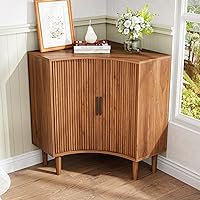 Lxsxhome Fluted Corner Cabinet: Modern Wooden Narrow Storage with Sliding Doors & Adjustable Shelves for Small Spaces, Living Room, Bathroom