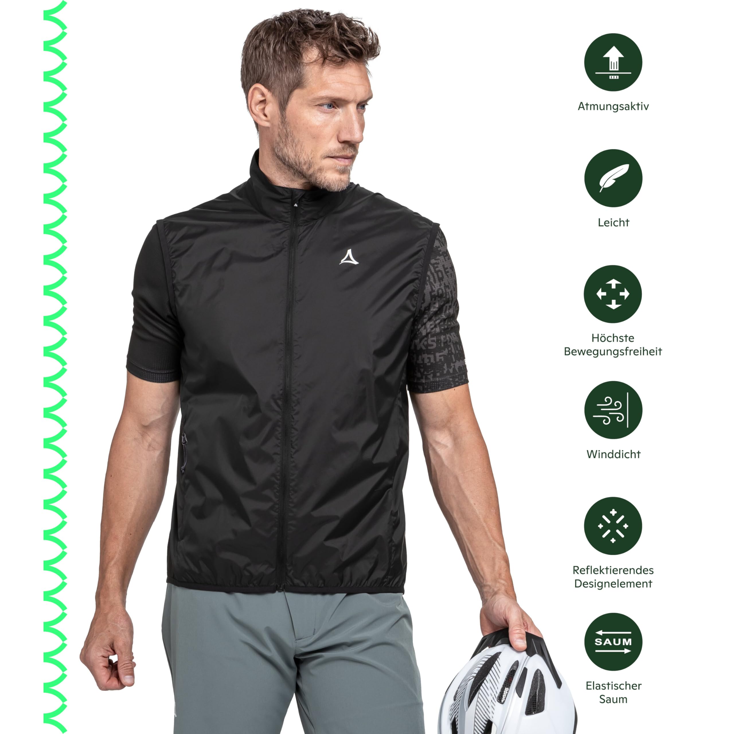 Schöffel Herren Vest Style Cannobio MNS, ultraleichte, winddichte Fahrradweste, Outdoor Weste mit radspezifischer Passform, wasserabweisend und atmungsaktiv