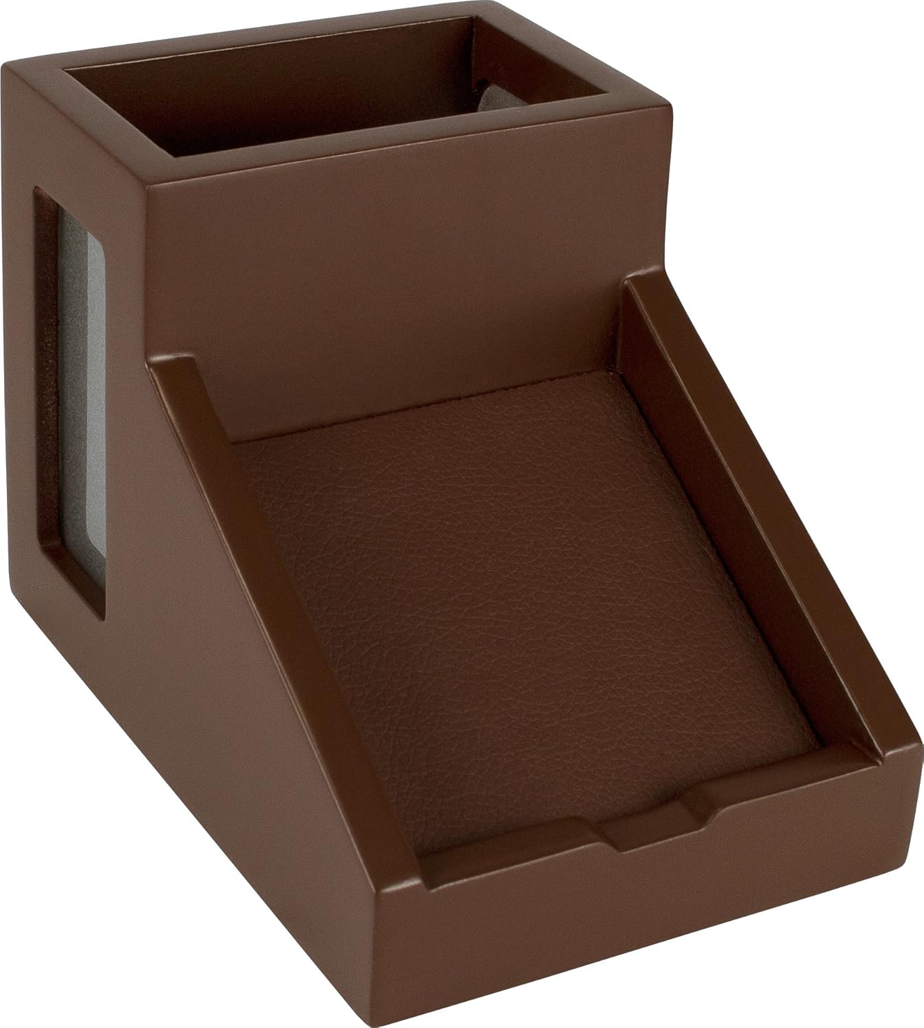 Victor B9505 Desk Pencil Cup with Angled Note Holder, Frosted Glass Window for Professional Look, Great in Any Home or Office, Mocha Brown
