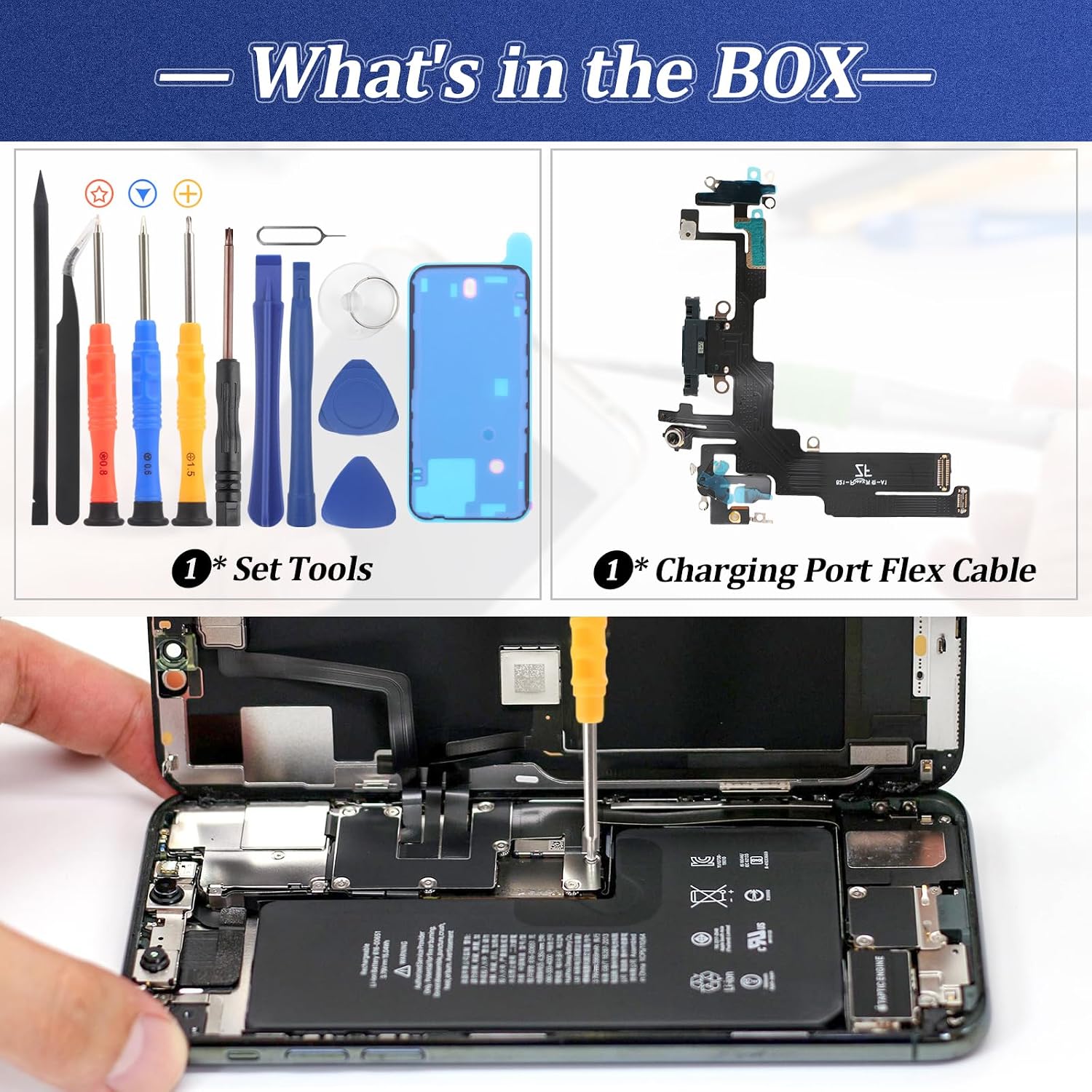 Dock Connector for iPhone 14 Charging Port Flex Cable Replacement for iPhone 14 A2649 A2881 A2884 A2883 A2882 USB Charger Dock Board Connector with Tools(Black)