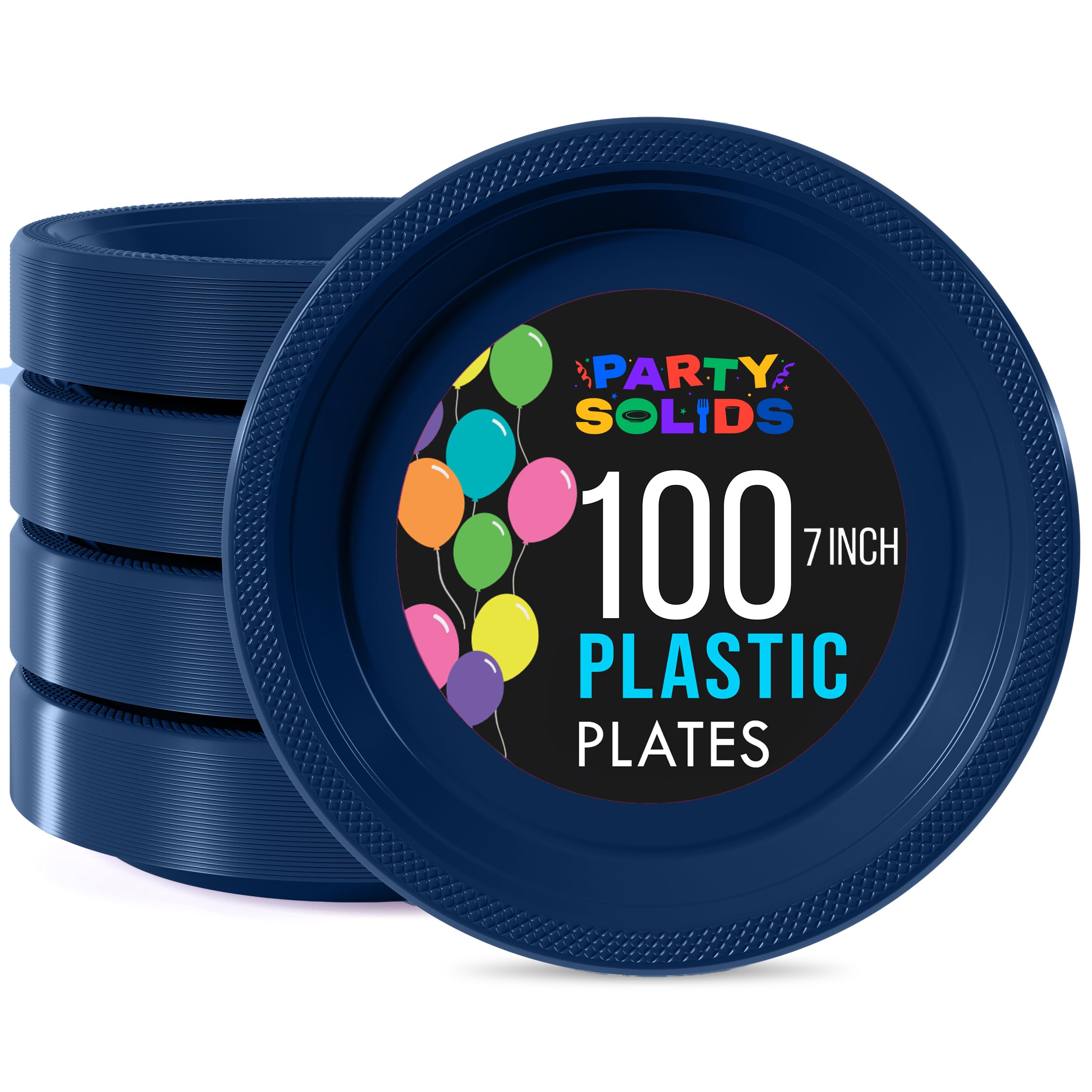 Exquisite Party Solids Navy Plastic Plates For Party 7" Navy Disposable Plates Heavy Duty 100 Pcs Plastic Dinnerware Sets Heavy Duty 350 GSM