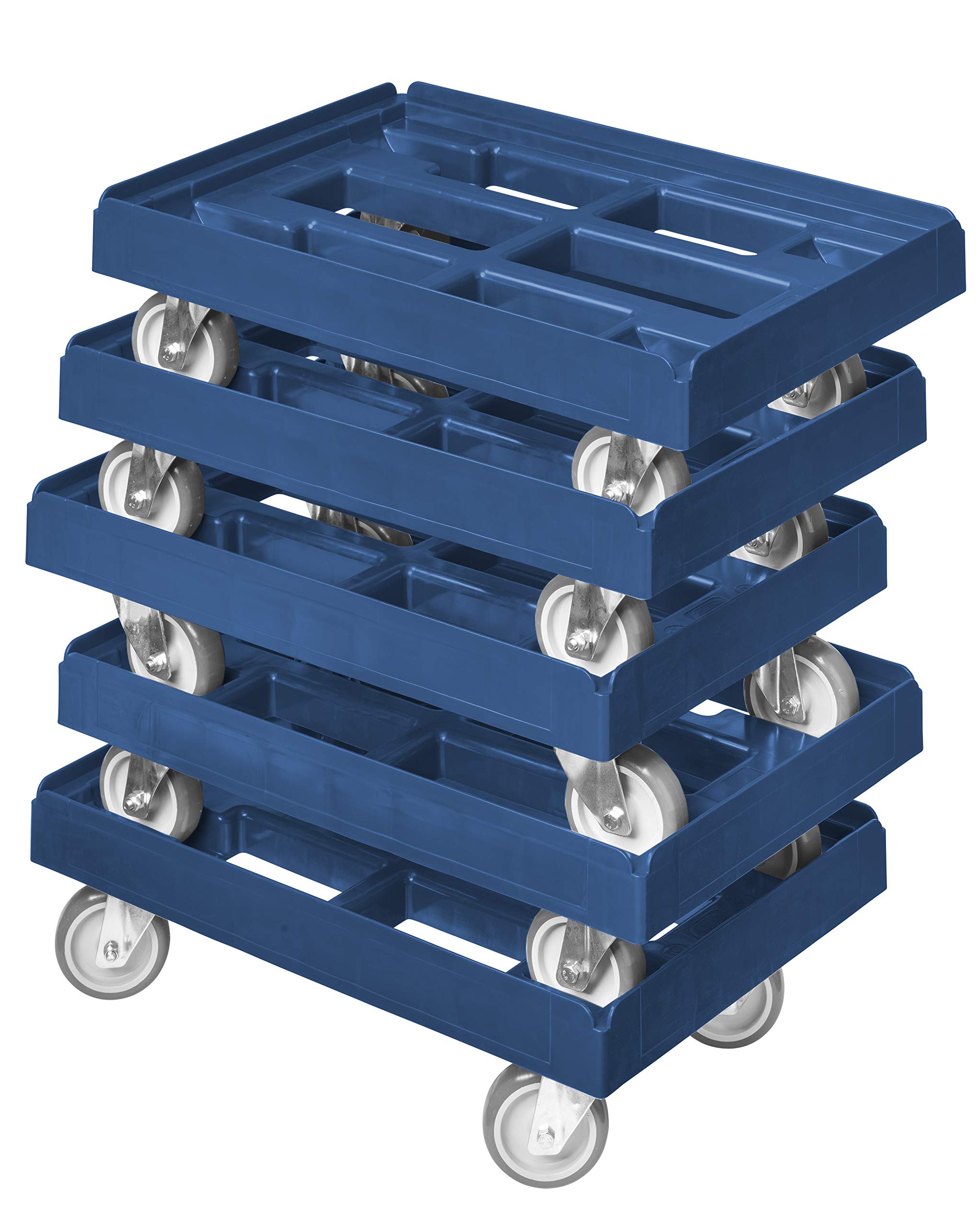 5 Stück Transportroller für Kisten 60 x 40 cm mit 4 Lenkrollen in blau
