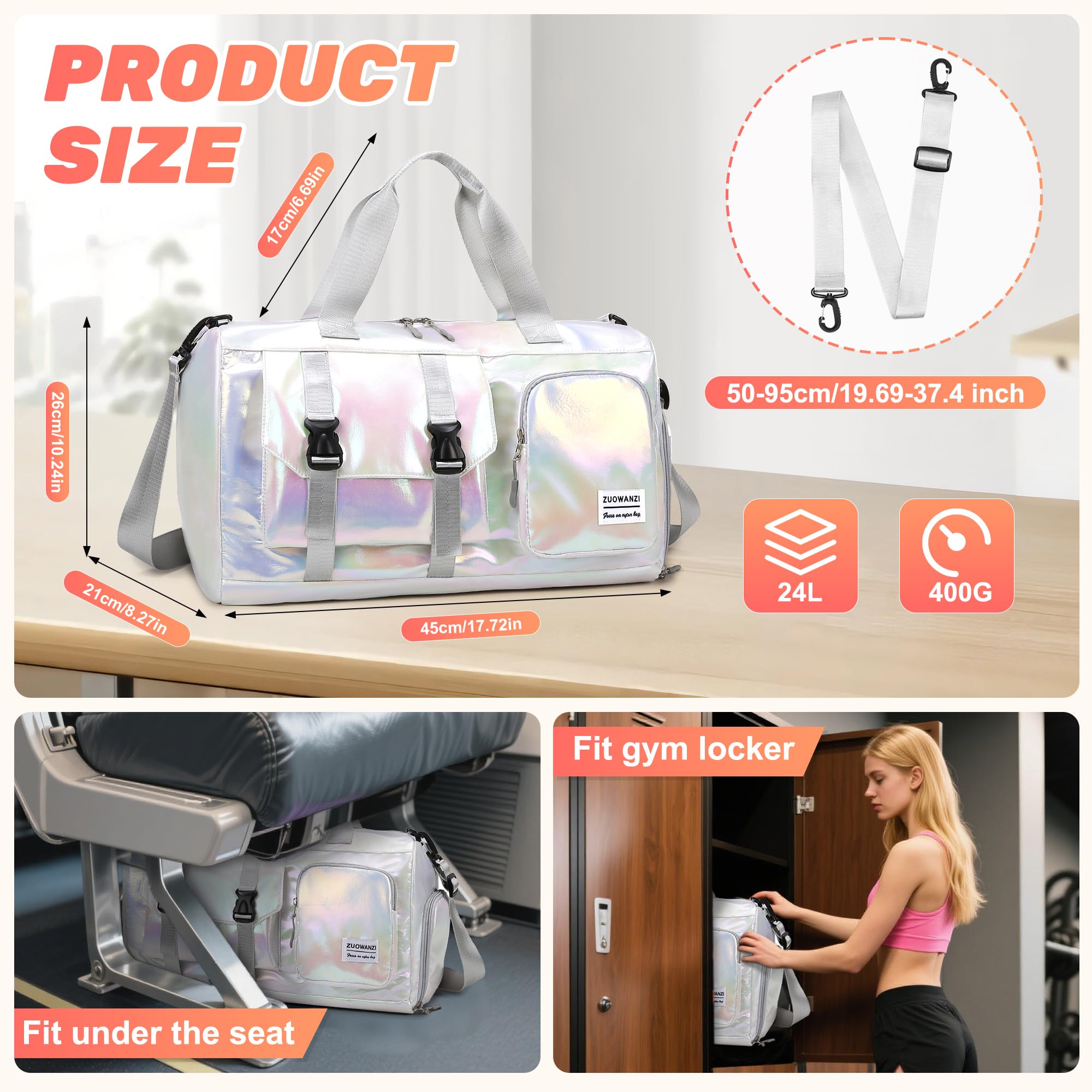 Borsone Palestra Donna Grande Borsone da Viaggio con Tracolla Borsa Piscina Impermeabile Borsa Sportiva con Scomparto Scarpe Borse Danza Leggero per Gym Piscina Nuoto Ginnastica, Bianco