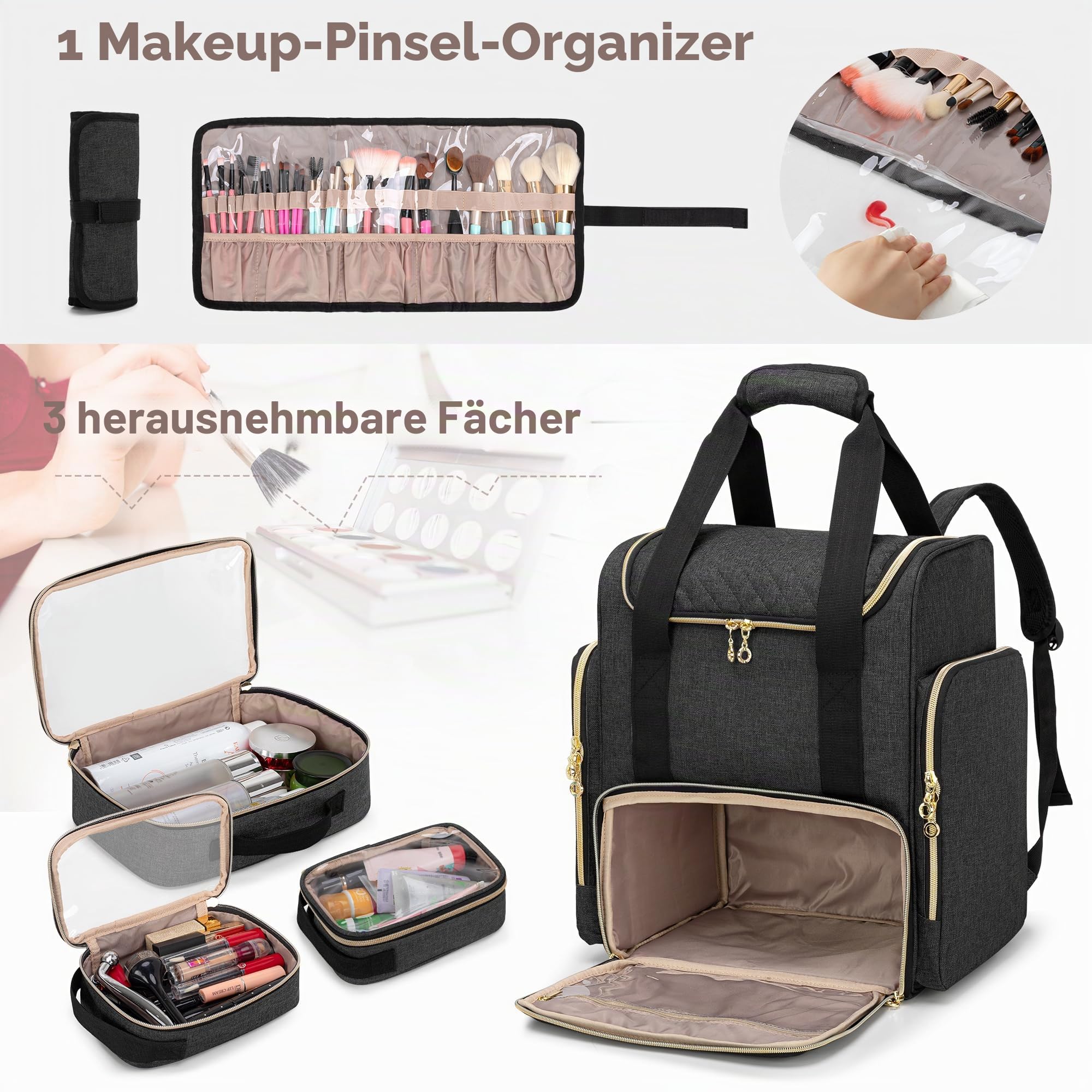Luxja Kosmetikkoffer Rucksack, Make Up Tasche für Kometik
