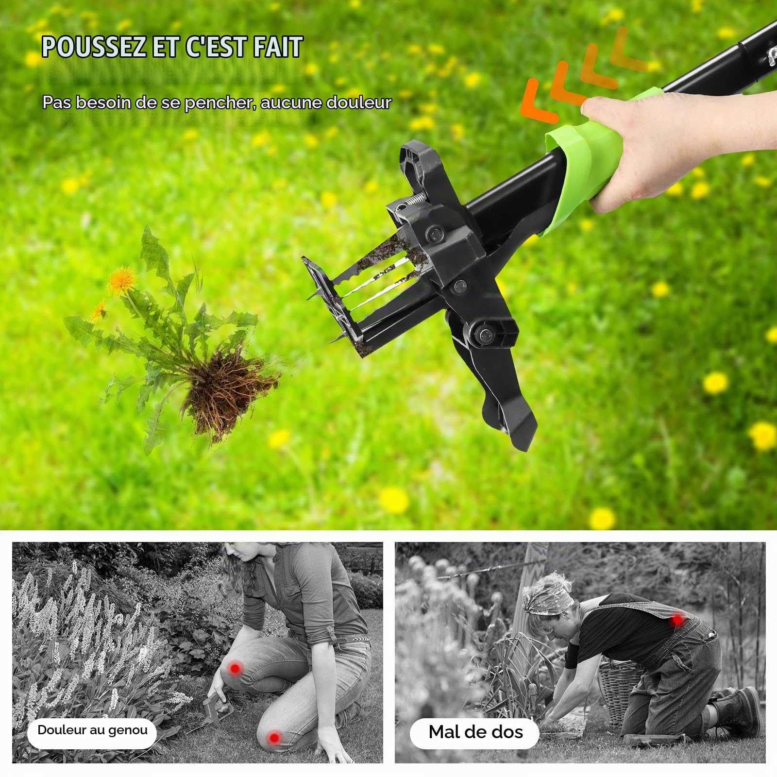 DEWINNER Désherbeur Manuel et Extracteur de Mauvaises Herbes avec Pédale Longueur 100cm, 4 Griffes arrache-Racines en Acier en Outil de Désherbage Longue Manche pour Enlever Les Mauvaises Herbes