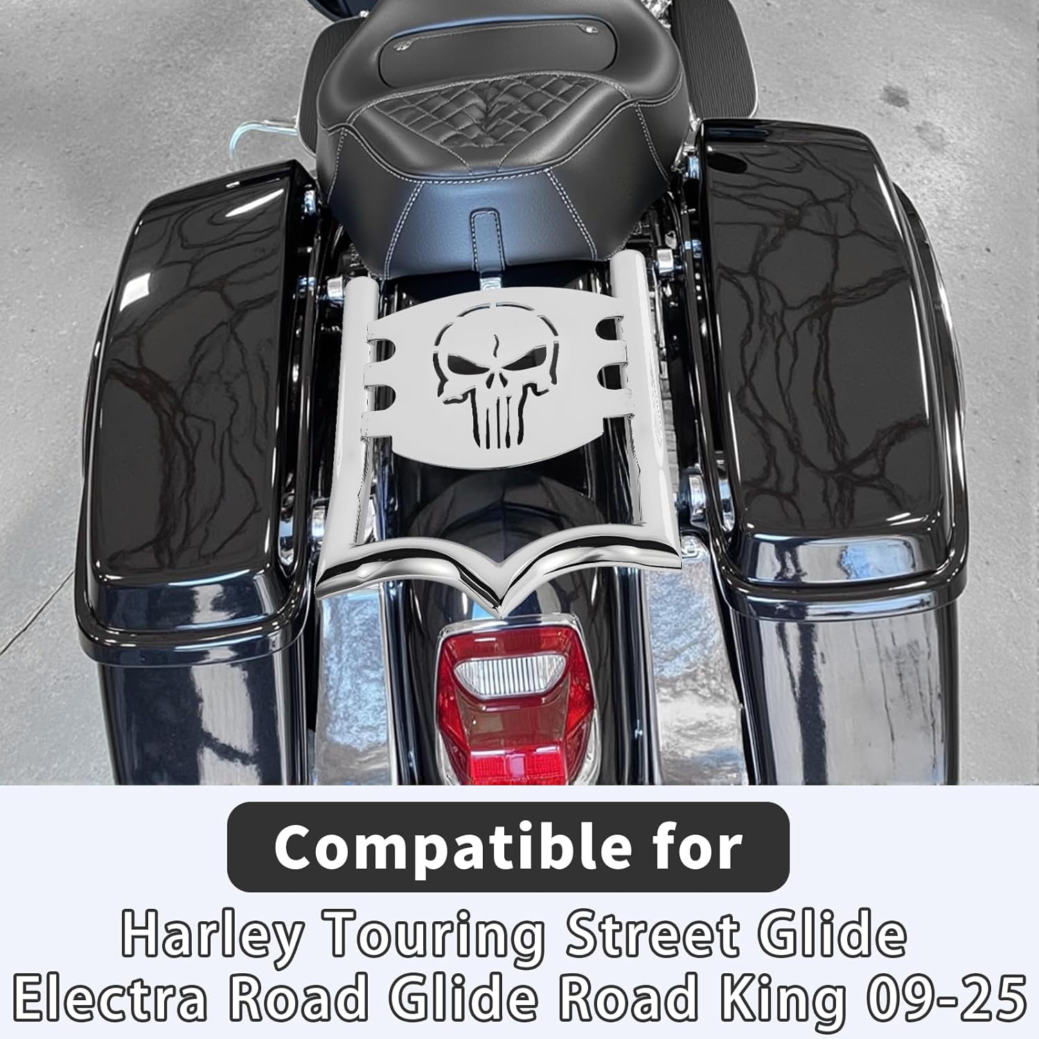 Crown Detachable Luggage Rack for Harley Touring 2009-2026 Street Road Electra Glide/Road King, Chrome（Skull）