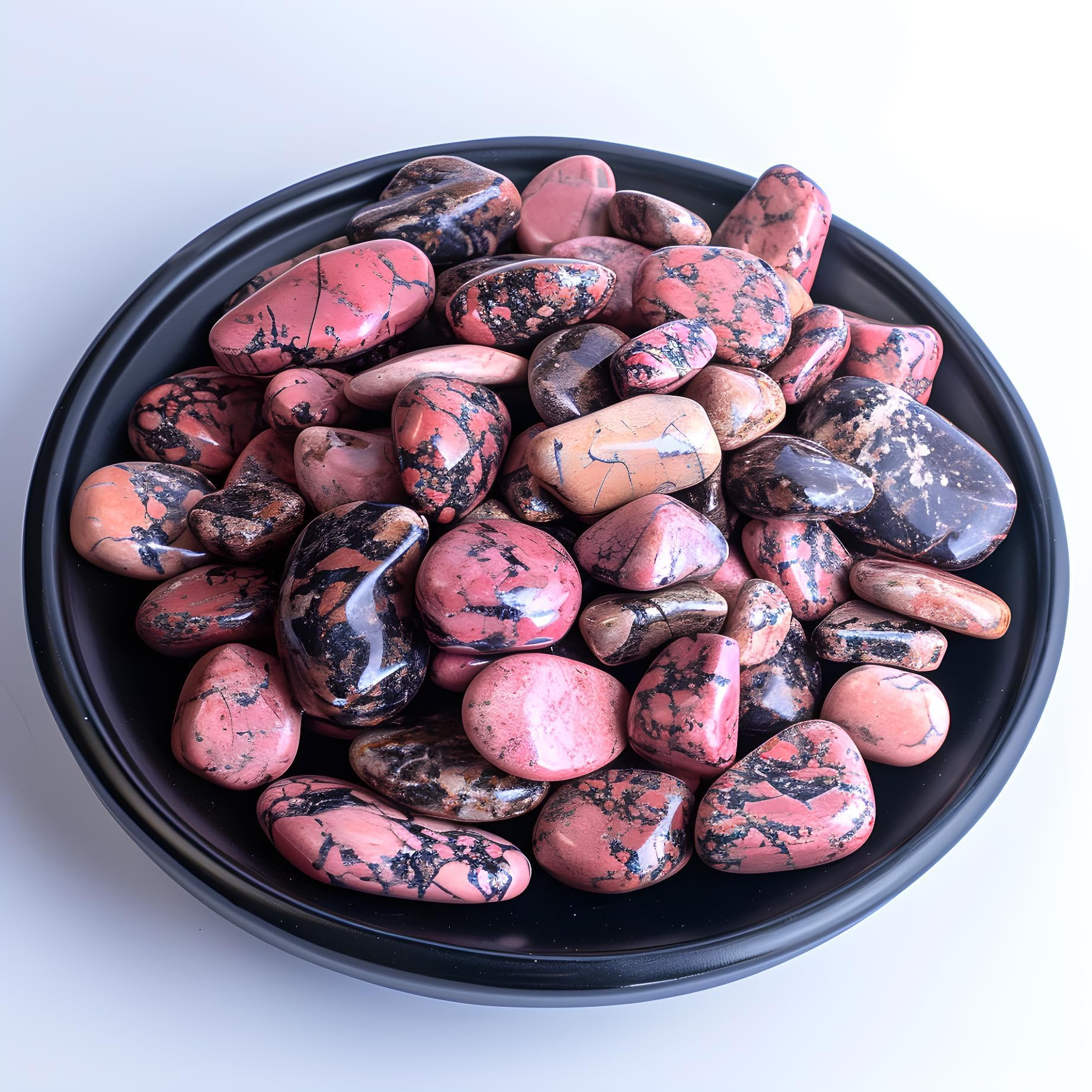 Polished Rhodonite Crystal Bulk - 0.5" Colorful Tumbled Stone Chips Rocks, 10 oz Crushed Sea Glass Vase Filler Small Stones for Healing, Reiki, Crafting, Home Decor