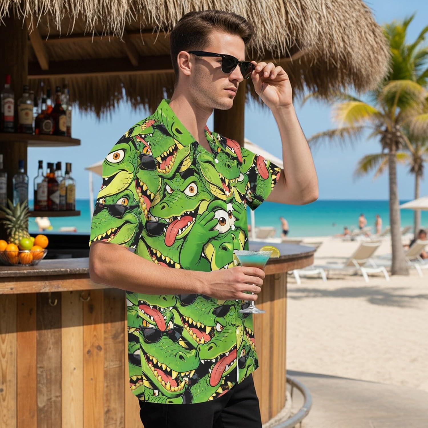 Neon 80s 90s Hawaiian Shirts for Men Tropical Rave Glow Party