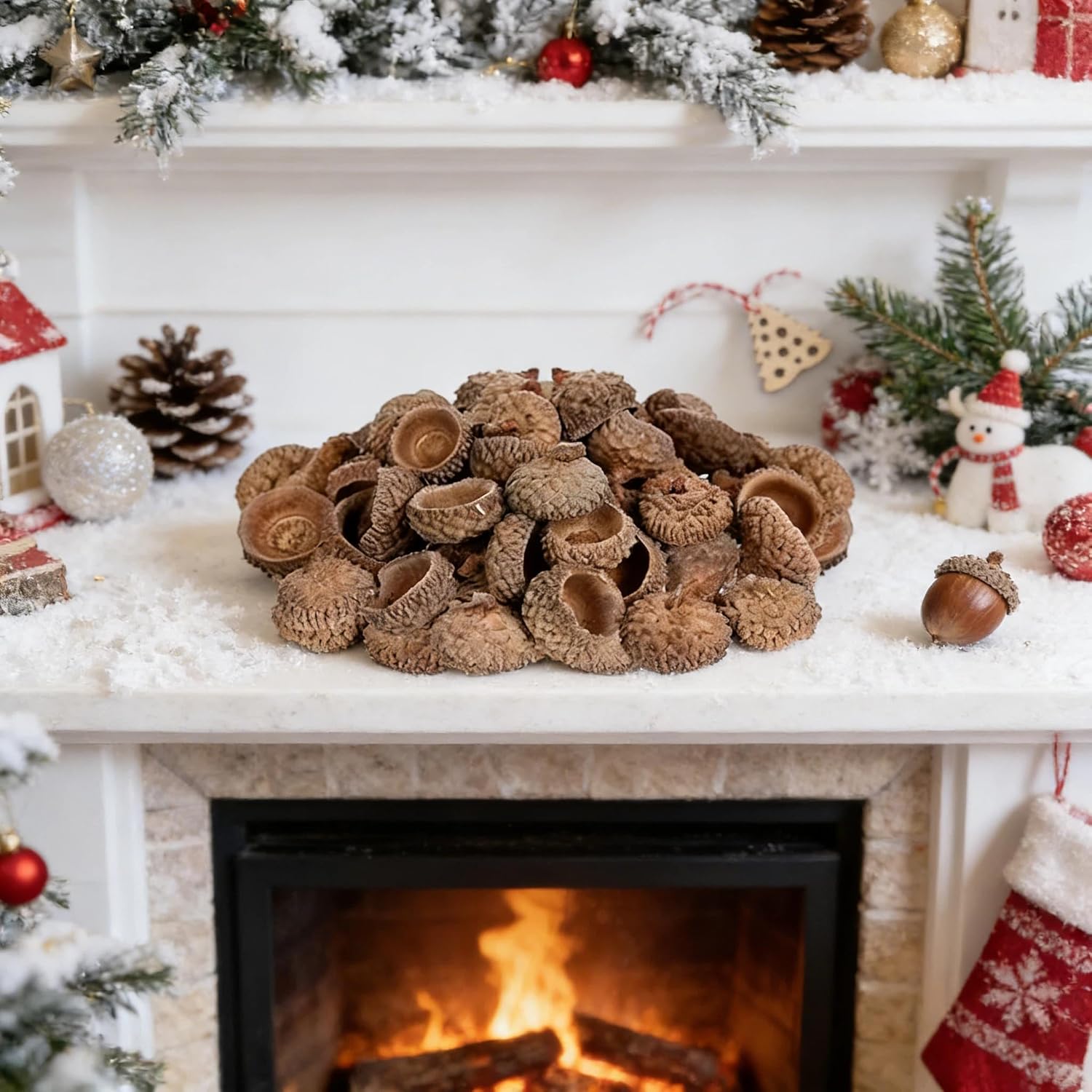 100Pcs Natural Dried Acorn Cap Craft, Rustic Real Acorns with Natural Acorn Cap Decorative for Vase Filler, Home House Autumn Favor, Thanksgiving Day Christmas Wedding Decor
