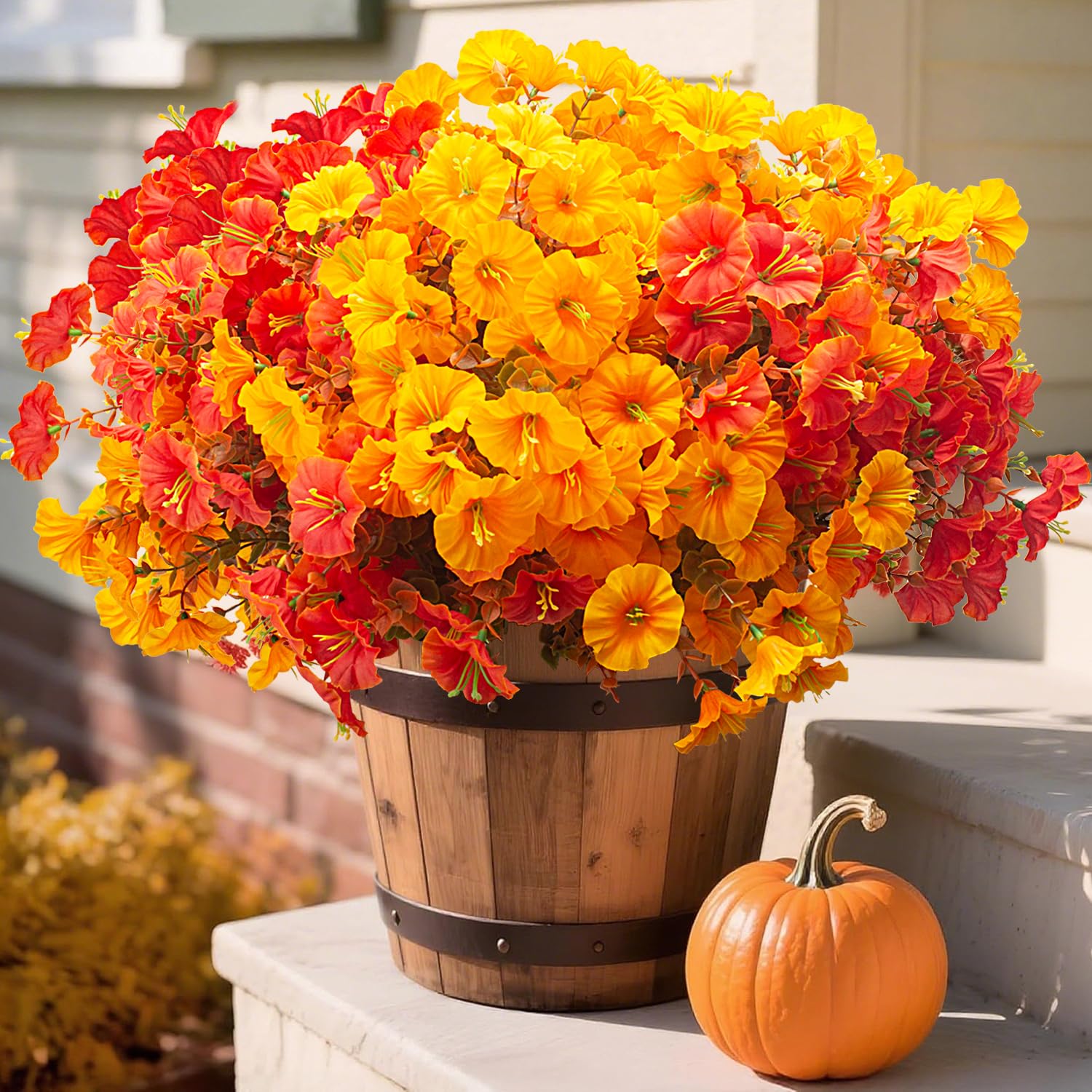Grunyia 16 PCS Outdoor Fall Artificial Flower - Autumn Thanksgiving Halloween Porch Decor, Faux UV-Resistant Plants for Front Door, Wall, Fence,