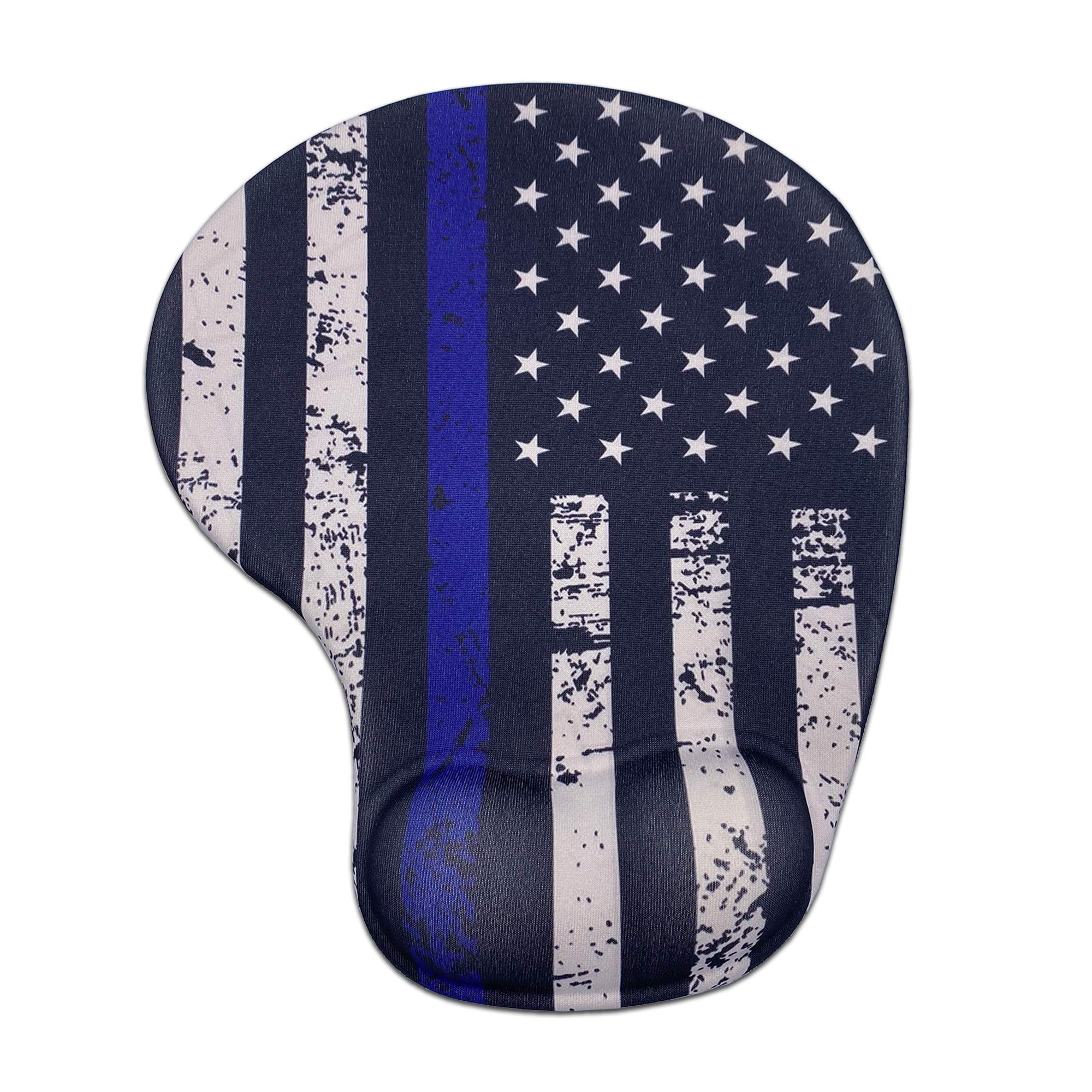 Thin Blue Line Police Flag Mouse Pad, Ergonomic Mouse Pad Wrist Rest Support, Non-Slip PU Base, for Laptop/Home/Office/Game/Designer