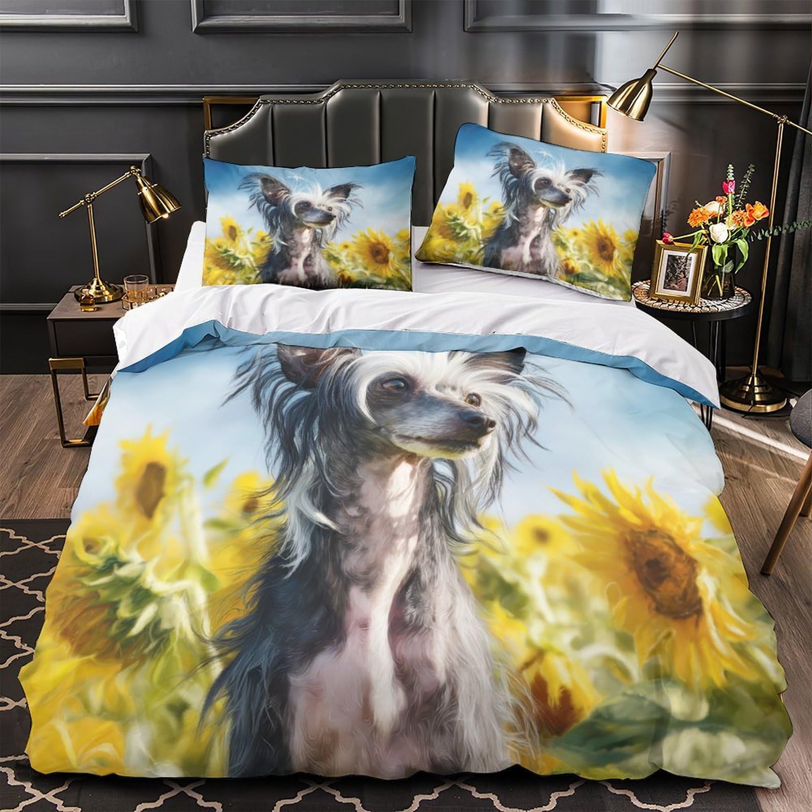 MMDASBVPE Chinese Crested Dog Comforter Cover 3D Print Super Soft 3-Piece Bed Set Hidden Zipper Duvet Cover Hotel Quality Hypoallergenic for Adults Women Kids Girls Boys Single（135x200cm）