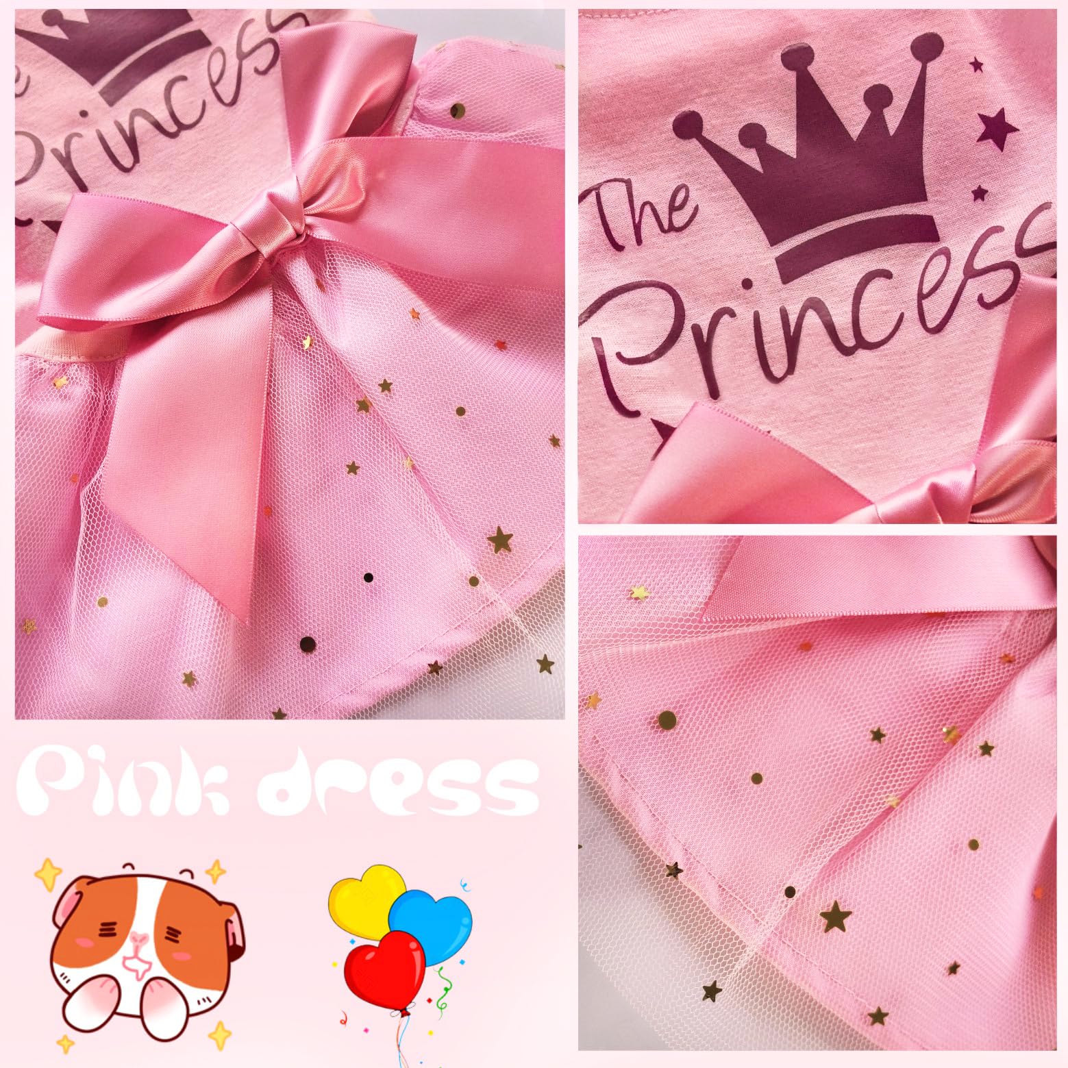 Idepet Vestido de princesa para perro, falda de tul para cachorros, ropa para mascotas, tutú para perro con lazo, vestidos de cumpleaños, ropa de vacaciones sin mangas para perros pequeños, niñas y