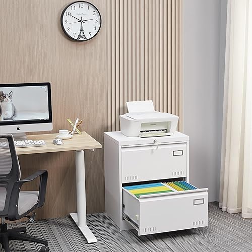 Miniatura 6 de GREATMEET Archivador lateral de 2 cajones, archivador lateral con cerradura, archivador lateral de metal para tamaño cartalegalF4A4 con barras para