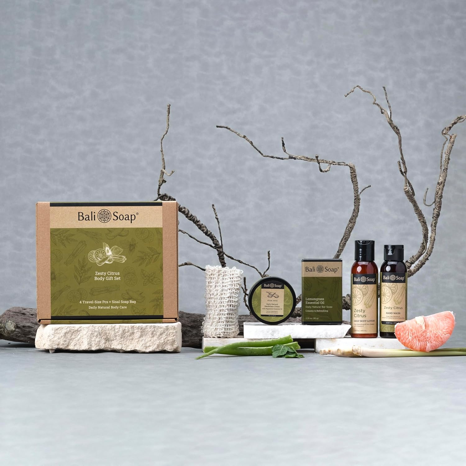Bali Soap Zesty Citrus Mix 5-Piece Travel Size Unisex Body Gift Set, Refreshing Citrusy Scent, for All Skin Types