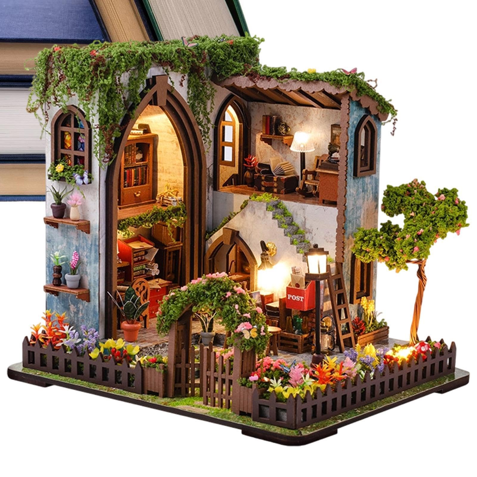 Miniaturowy zestaw do montażu domu, drewno 3D, szczegółowe ciepłe światło
