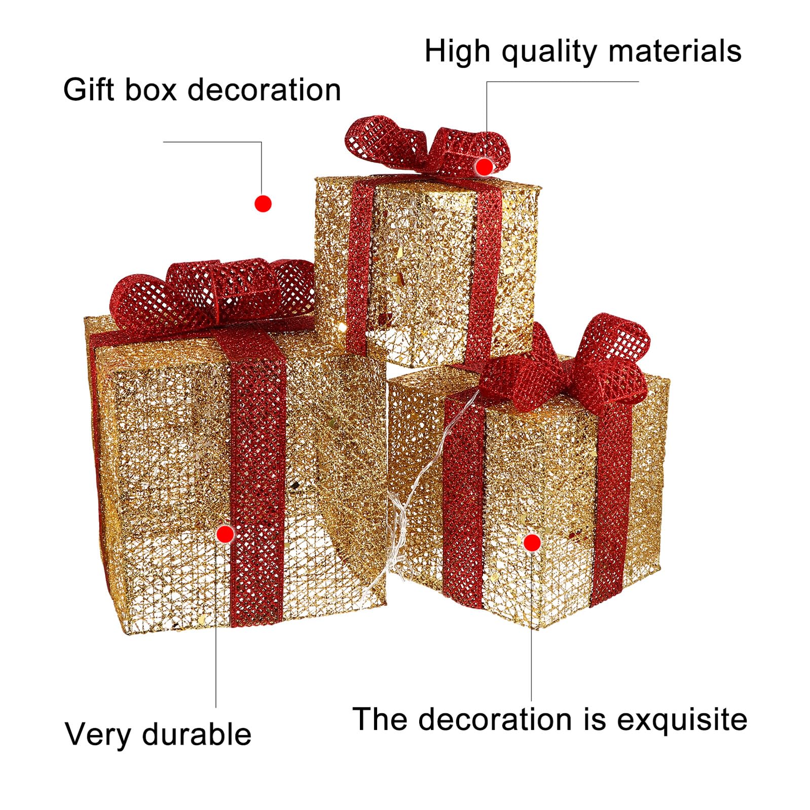 Weihnachtsdekoration LED Geschenkbox 3 Stück Leuchtende Tisch und Fensterdeko Wiederverwendbar Sicher für Senioren