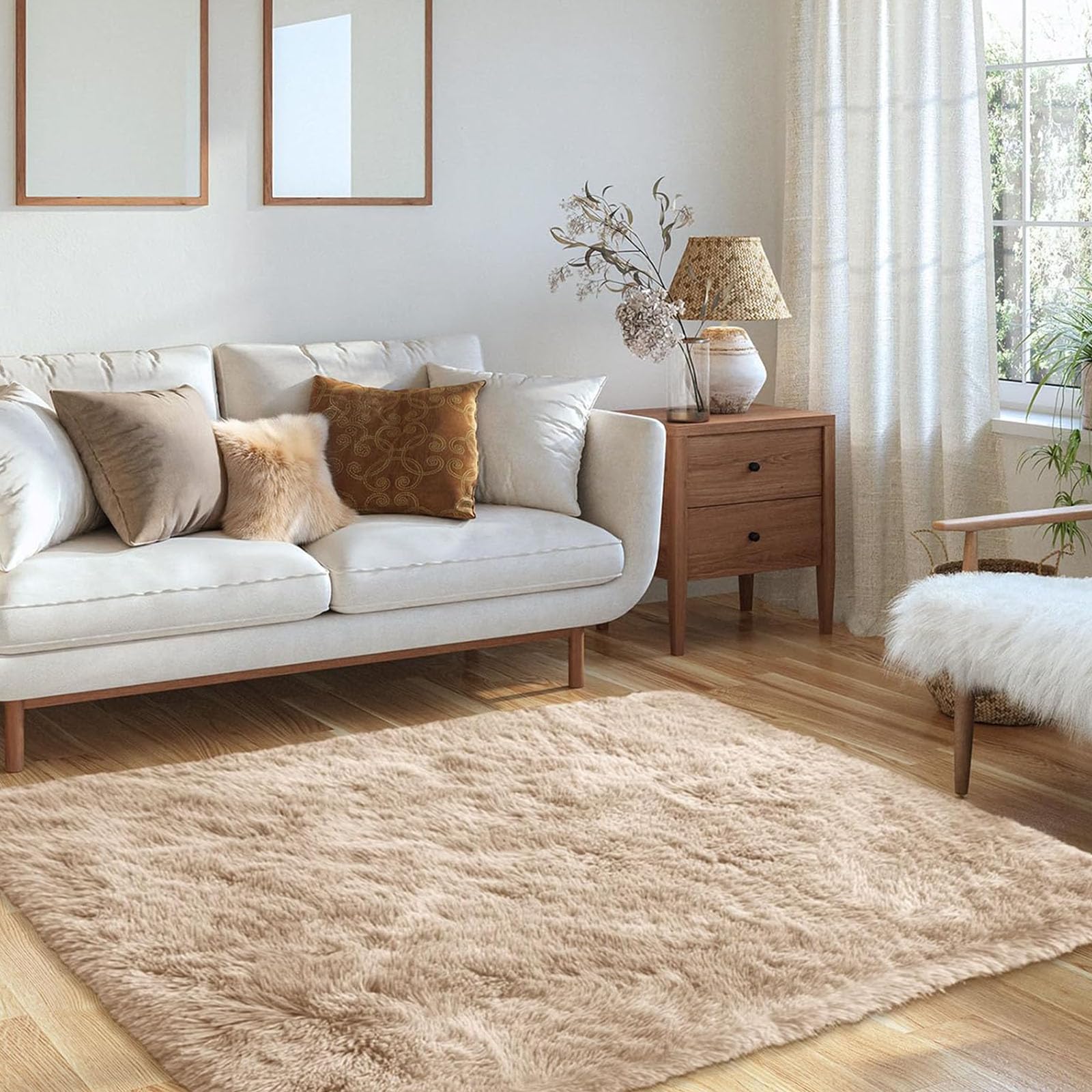 Tappeto Soggiorno a Pelo Lungo 340 x 380 cm Morbido Soffice Antiscivolo Tappeto Camera da Letto Soggiorno Pelo per Sala da Pranzo, Cucina, Ufficio, Beige