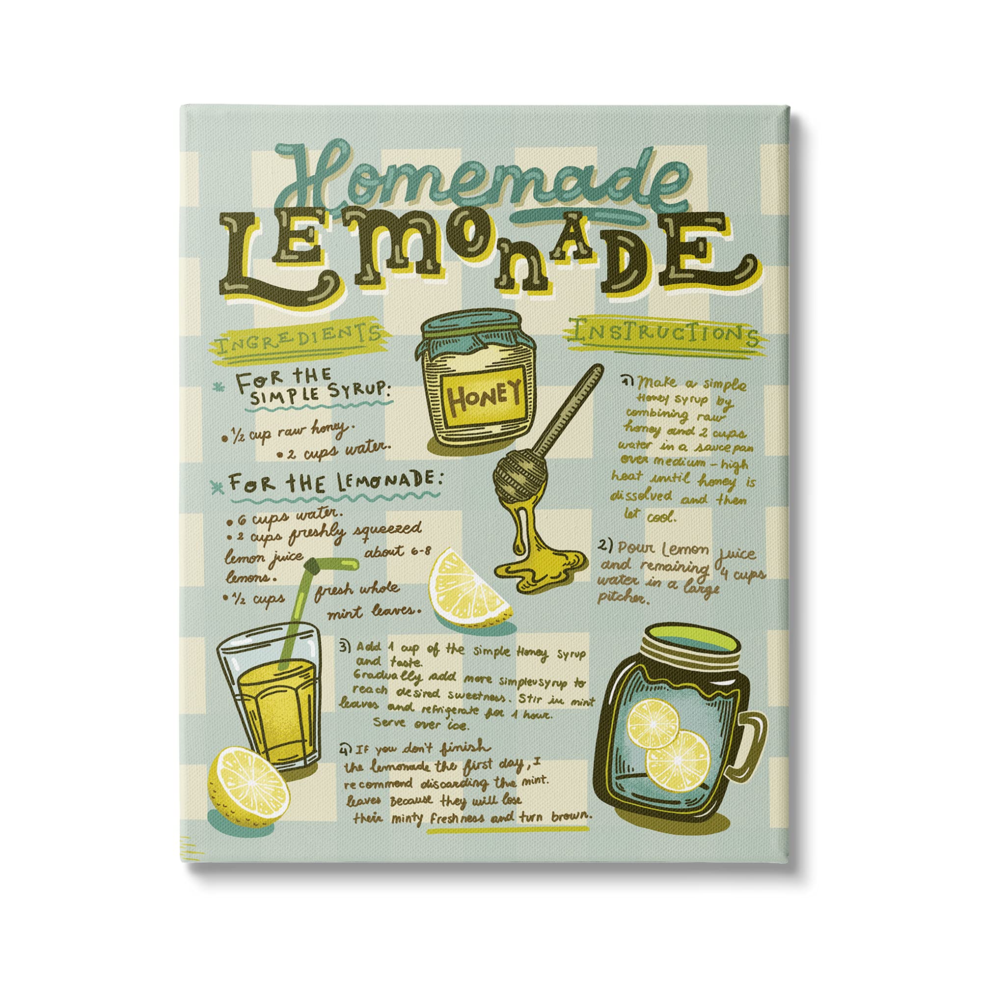 Stupell Industries Homemade Lemonade Blue Picnic Plaid Vintage Drink Recipe