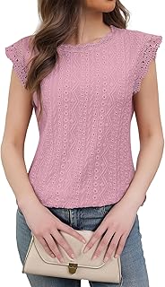 Blusa de encaje con cuello alto para mujer, talla M, color rosa, rosa, M